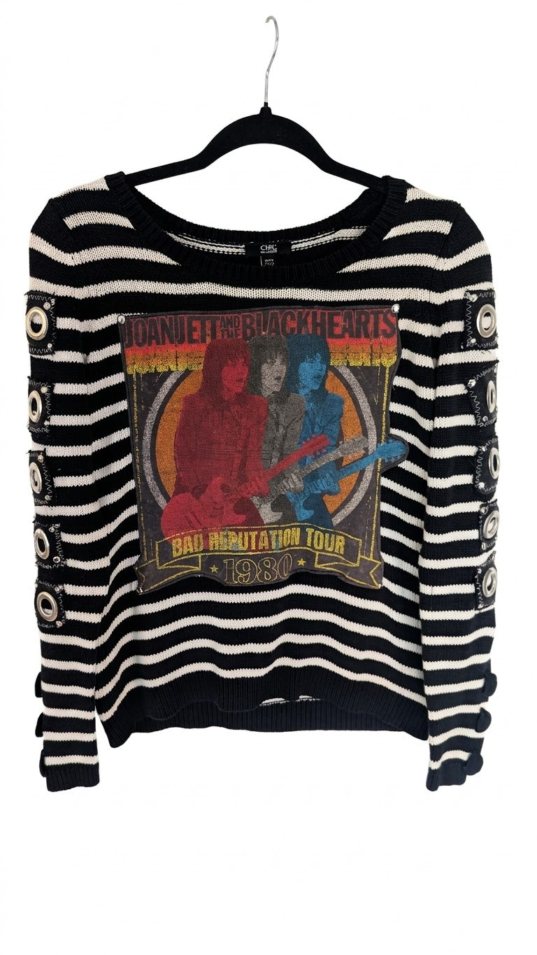 Womens Joan Jett and the Blackhearts stripes punk sweater- size MEDIUM
