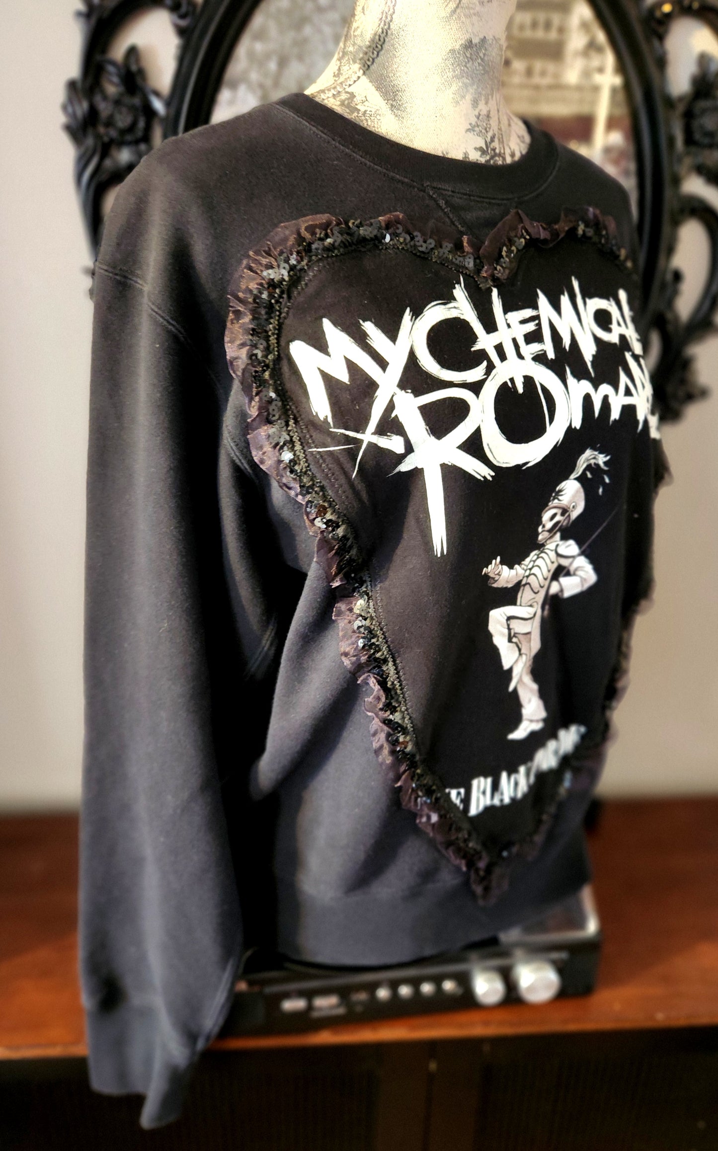 Womens Goth Rock Heart lace MCR sweater- size Medium