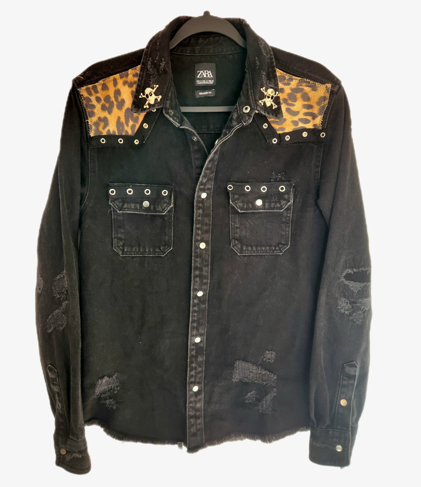 Gender neutrel denim Punk Rock button up- Mens Small Womens M