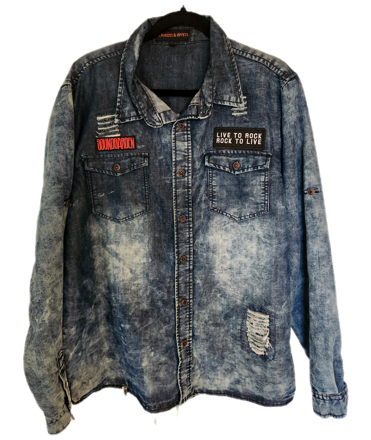 Mens Grunge rock band denim button up- size Large CLEARANCE!