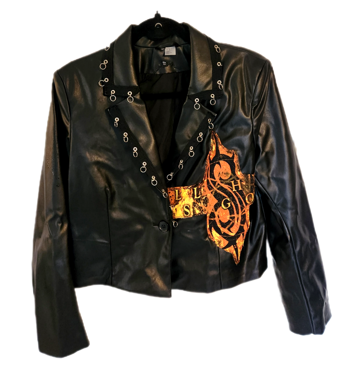 Womens faux leather cropped METAL blazer jacket- size Small