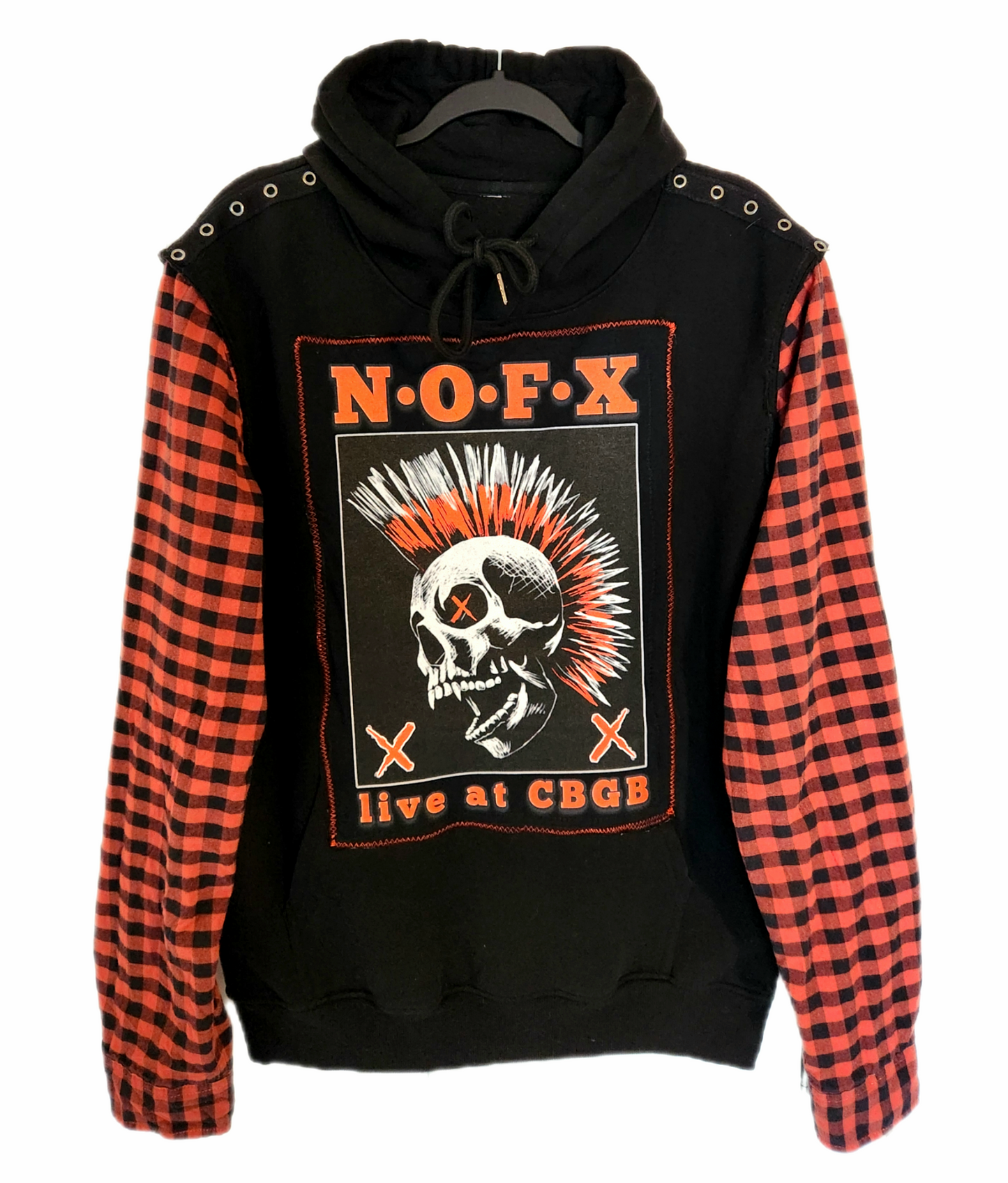 Gender Neutrel Reworked Punk rock Hoodie with NOFX- mens Large