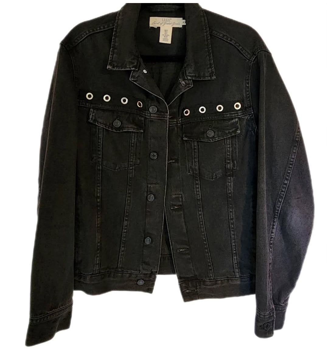Gender Neutrel ROCK denim jacket- size Mens Small Womens L