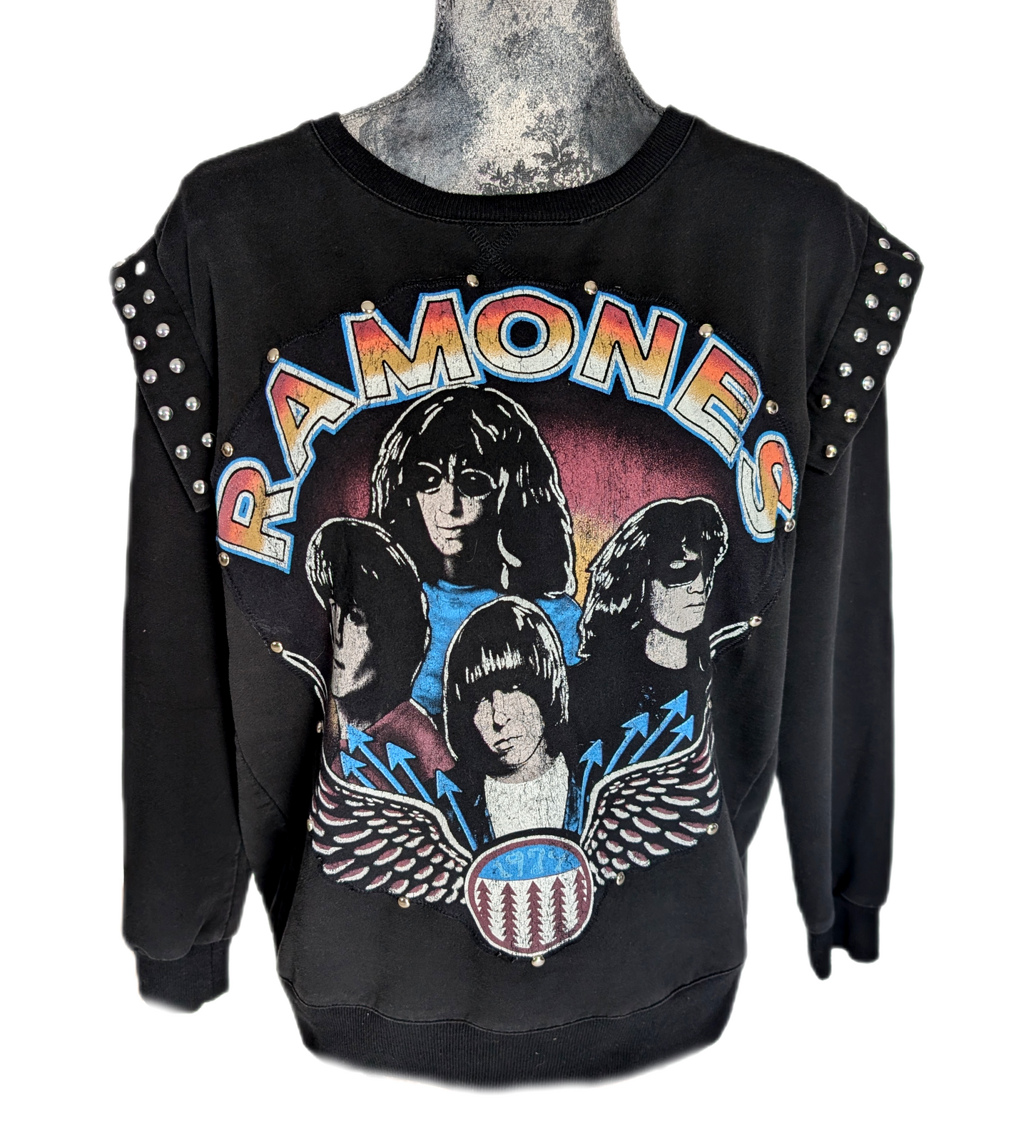 Womens Studded Ramones punk sweatshirt - MEDIUM