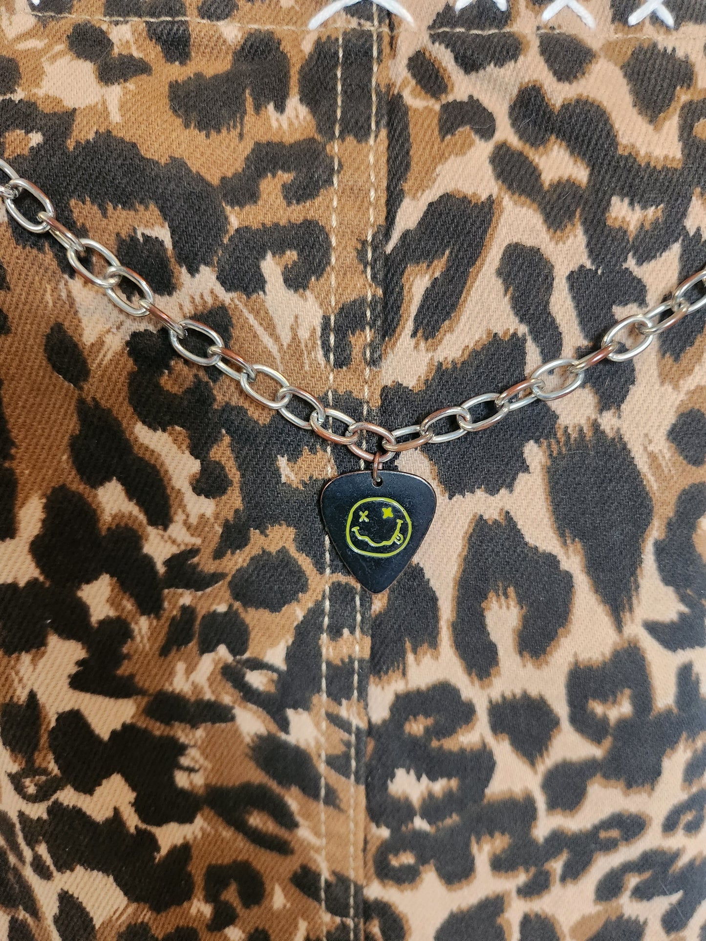 Womens denim leopard overalls dress with Nirvana detailing- womens Small( tshirt not included)