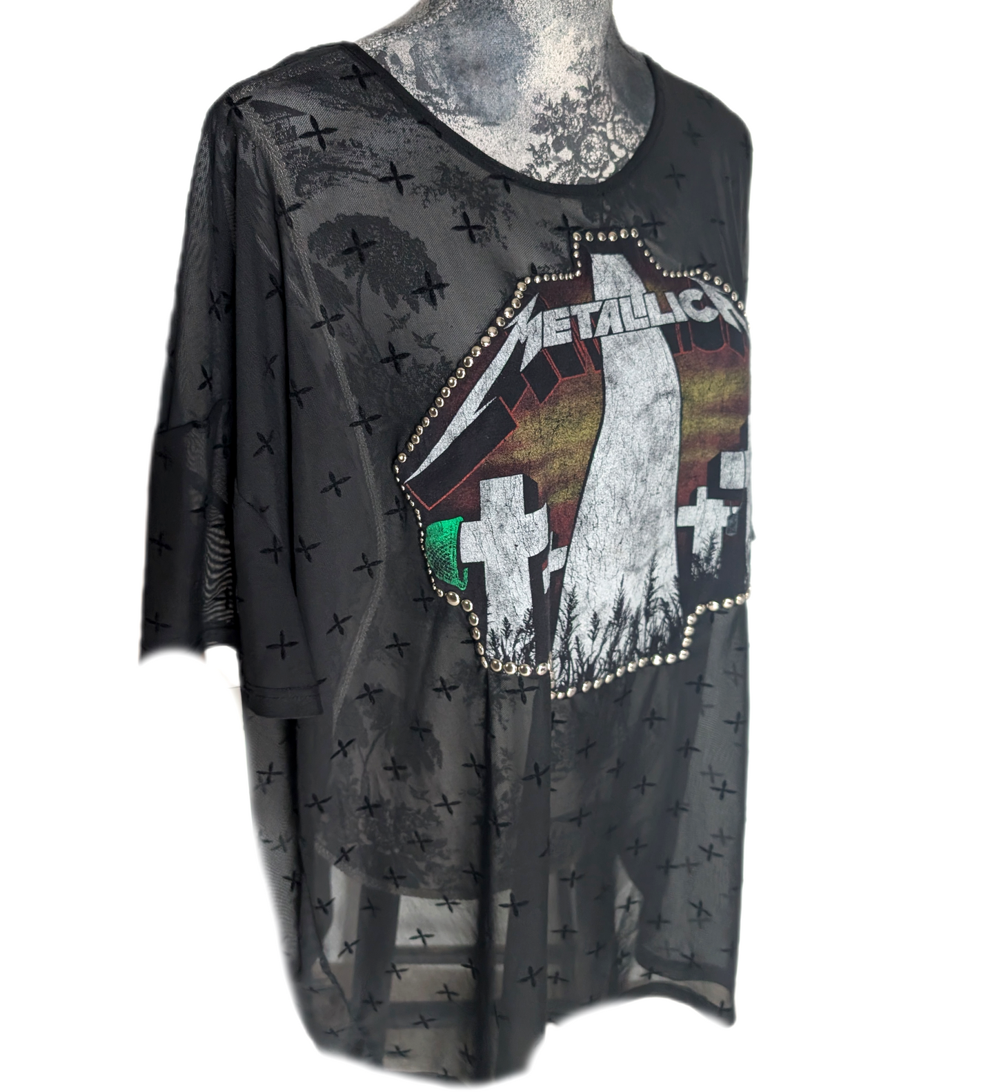 Womens sheer studded Metallica tunic top- size XL/ XXL