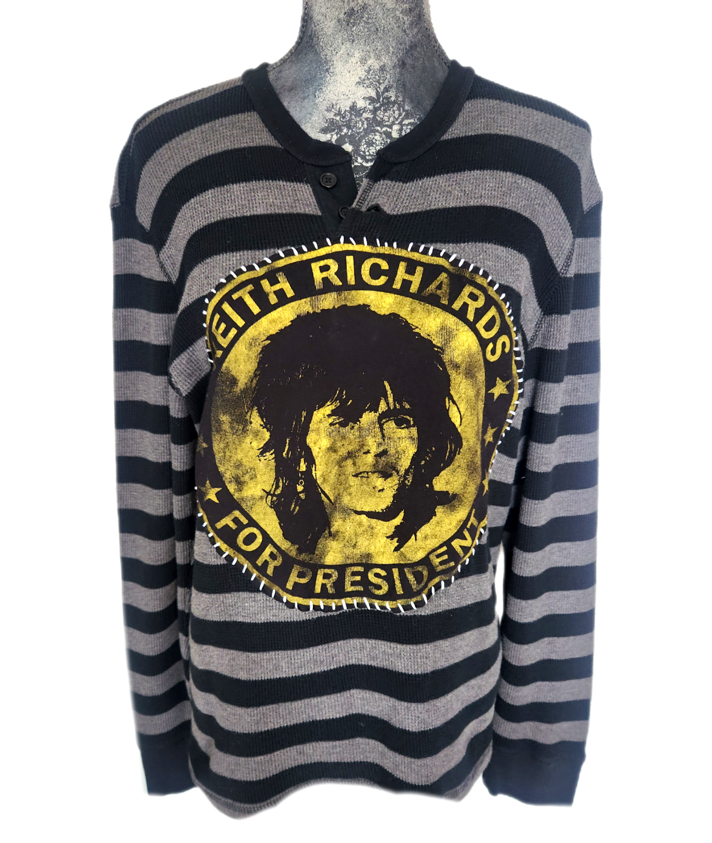 Gender Neutrel striped Keith Richard's for president top- mens Medium