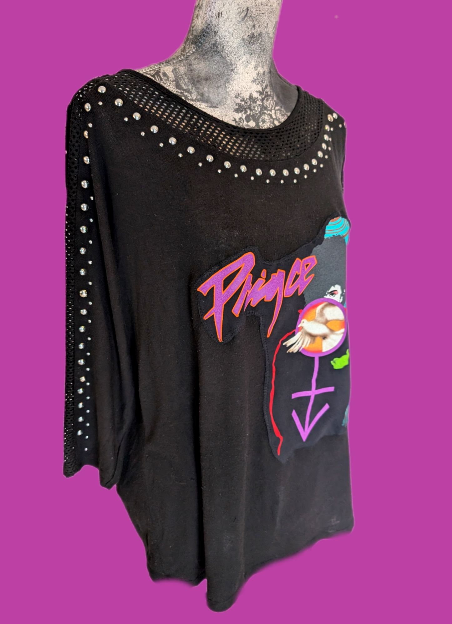 Reworked PRINCE studded sweater- womens XL