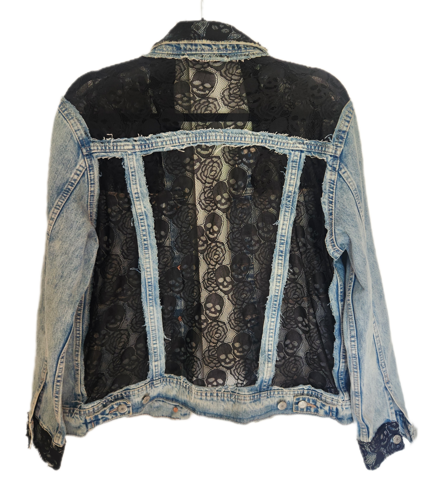Womens skull lace panels denim jacket- size Large