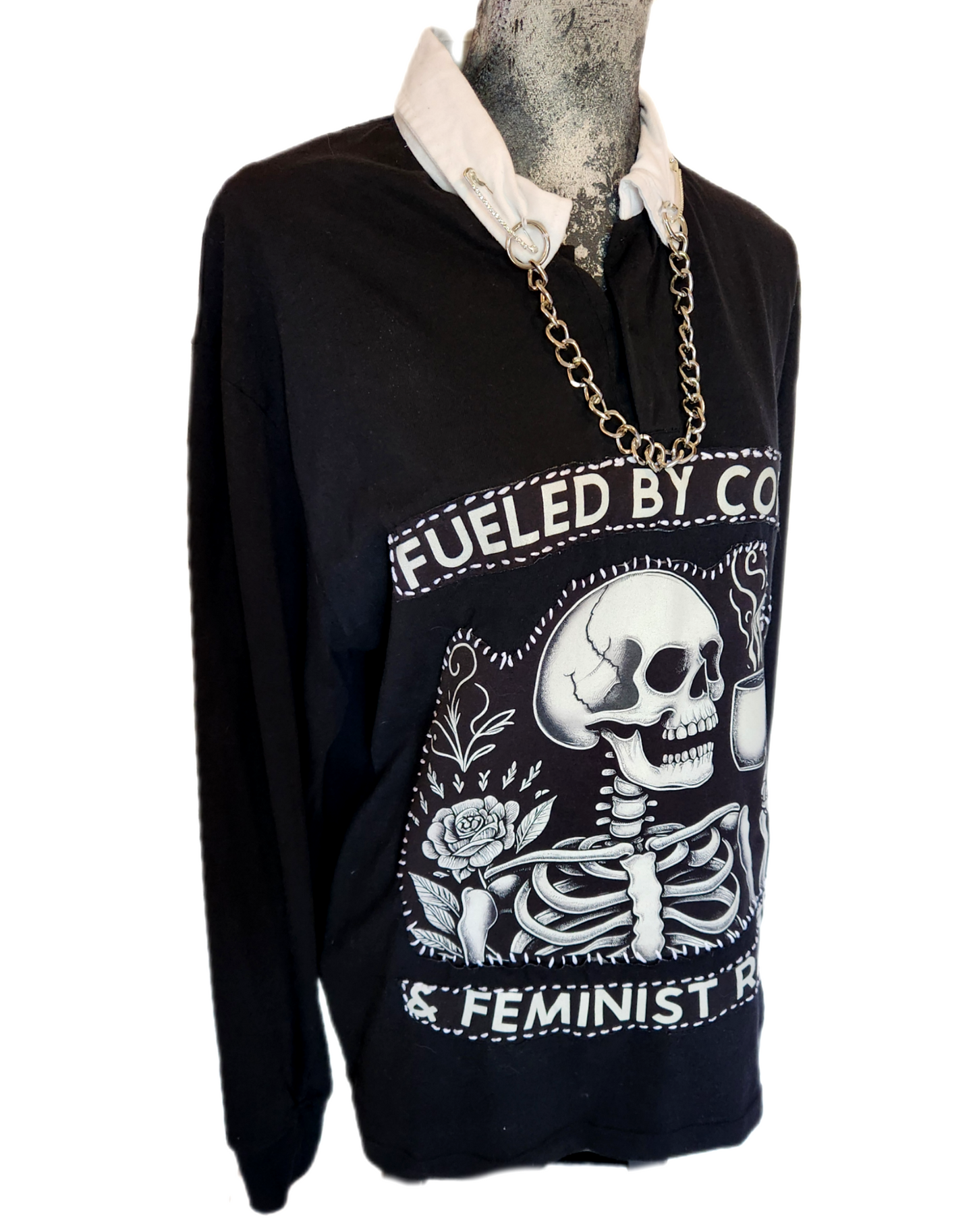 Fueled by Coffee& Feminine Rage top- size L-XL