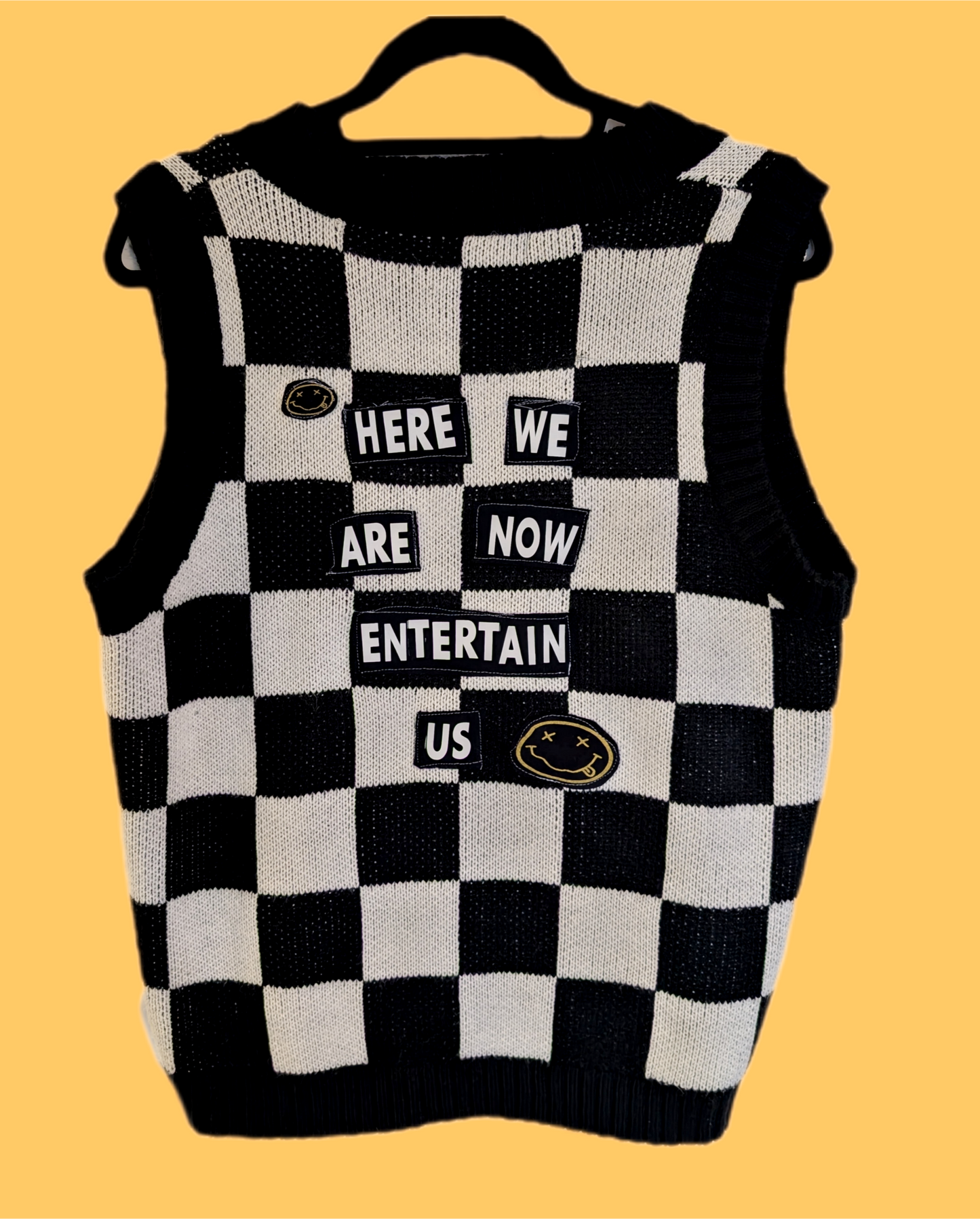 Womens checkered sweater vest with Nirvana- M/L