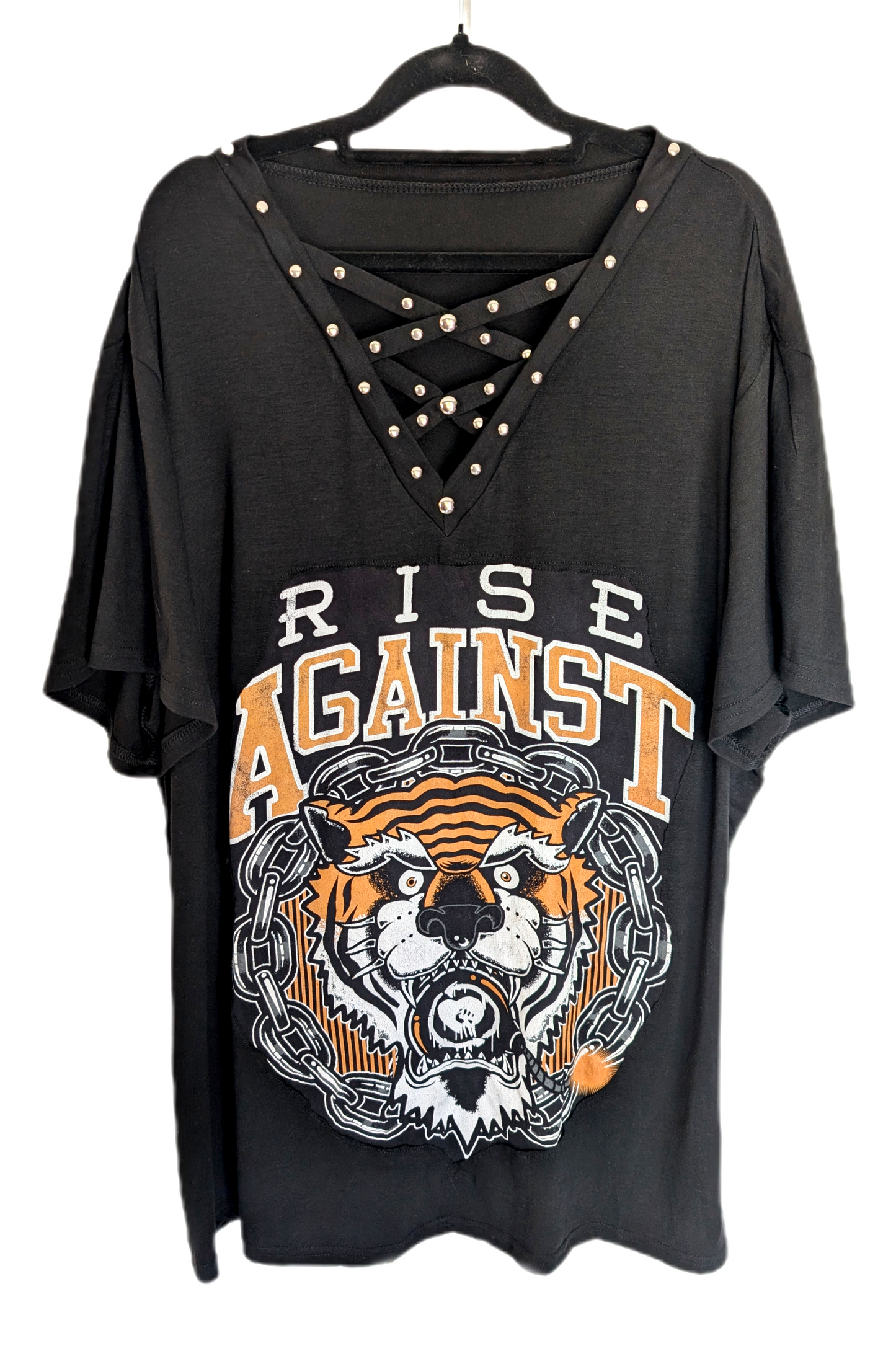Womens RISE AGAINST plus size studded tee- 2-3XL