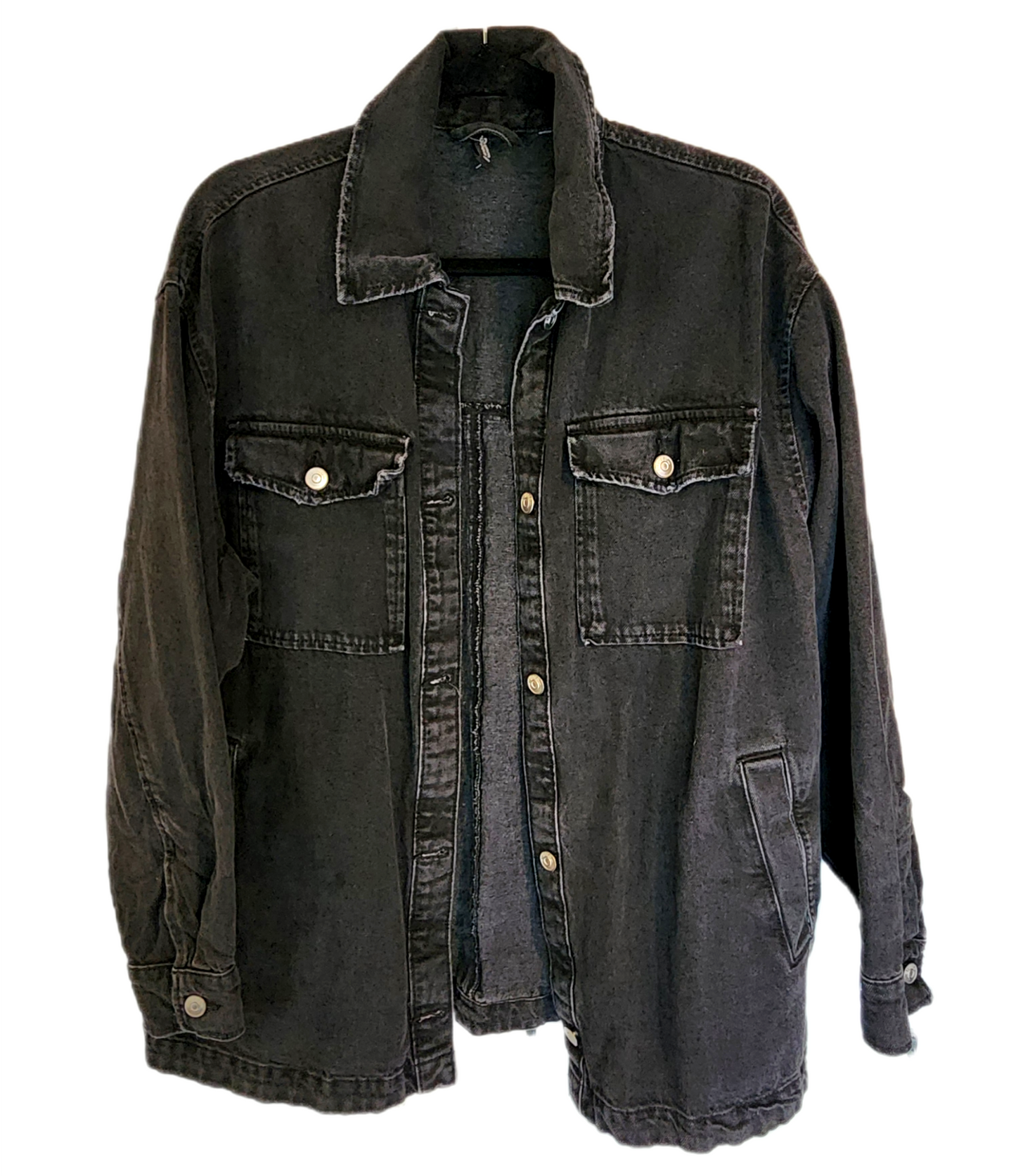 Gender neutrel black denim U2 shacket- mens Med/ womens L/XL CLEARANCE