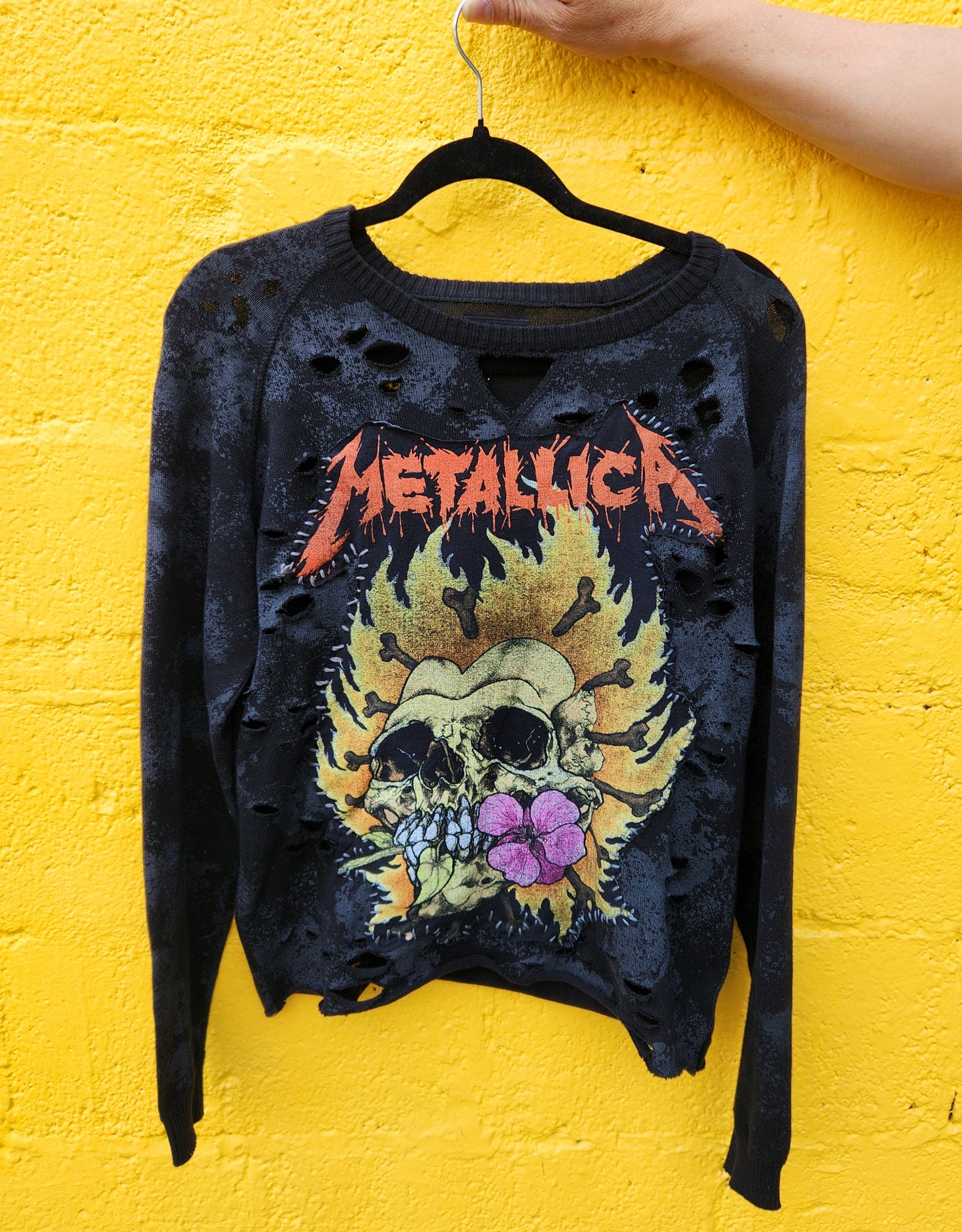 Womens distressed Metallica sweater- size Med- Large