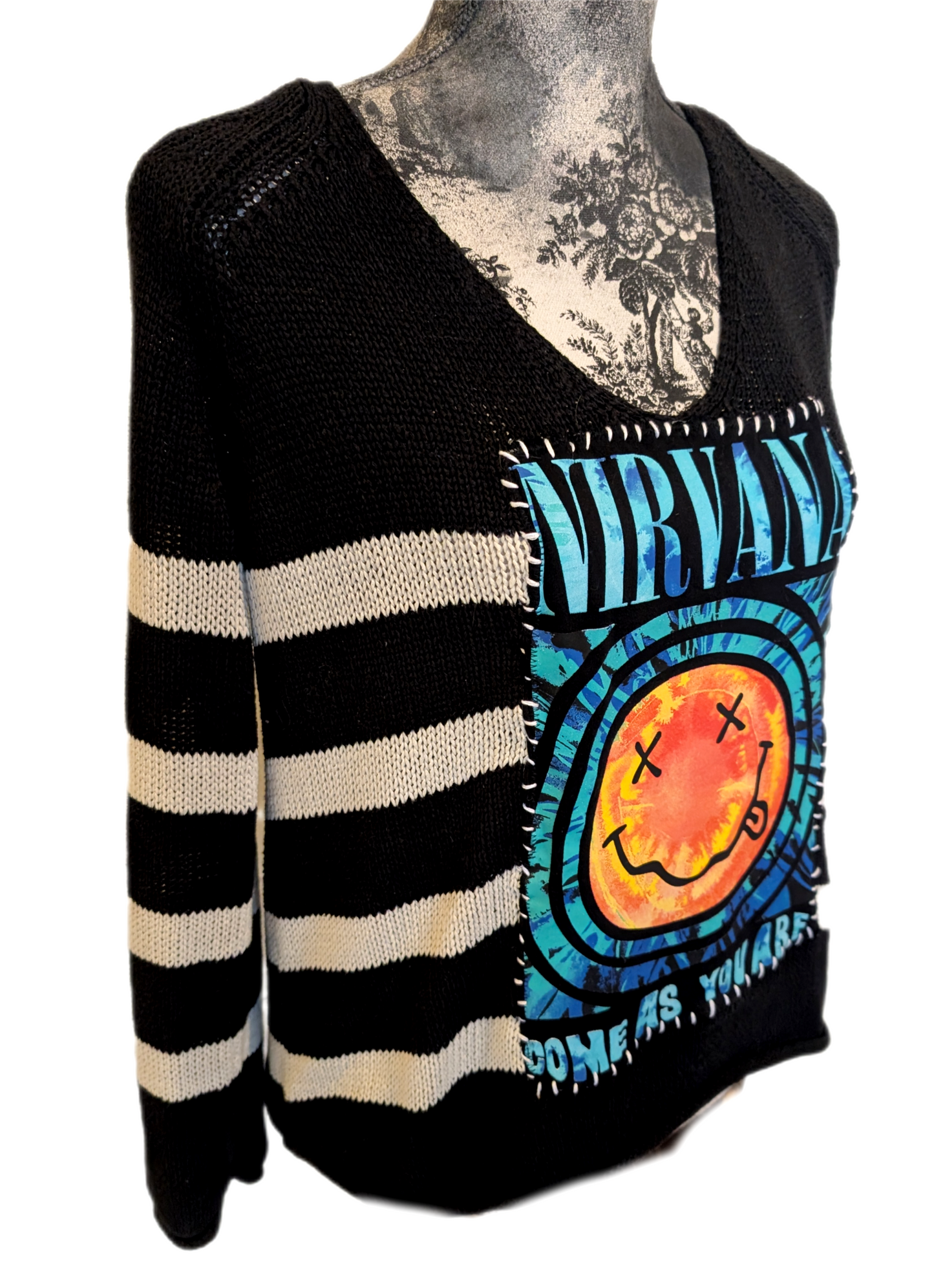 Womens striped Nirvana Come As You Are sweater- Medium
