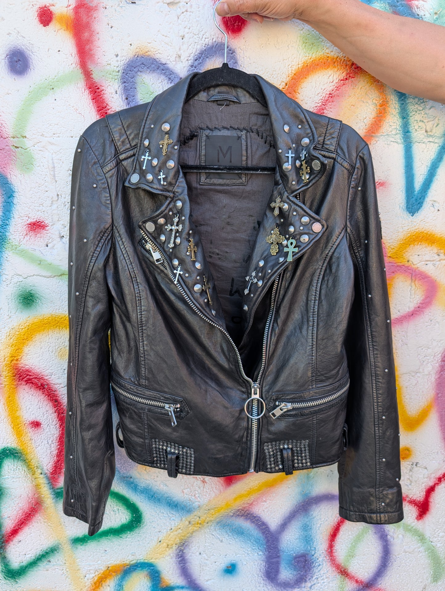 Womens Genuine leather Black Sabbath jacket- size Large/ WITH Free Sabbath throw pillow
