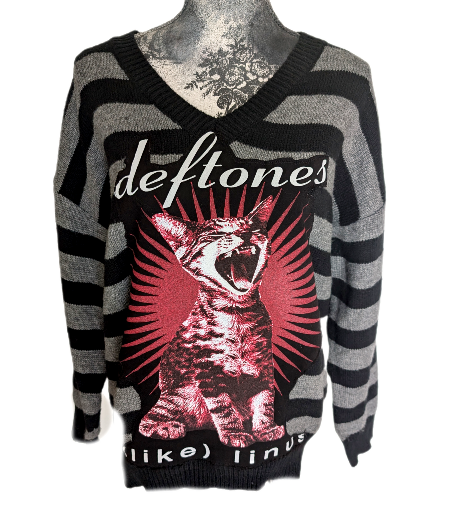 Deftones striped sweater- womens L/ Men's S/M