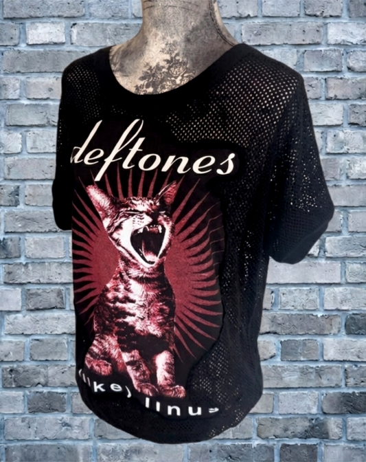 Womens DEFTONES on sheer mesh/net sweater- MEDIUM