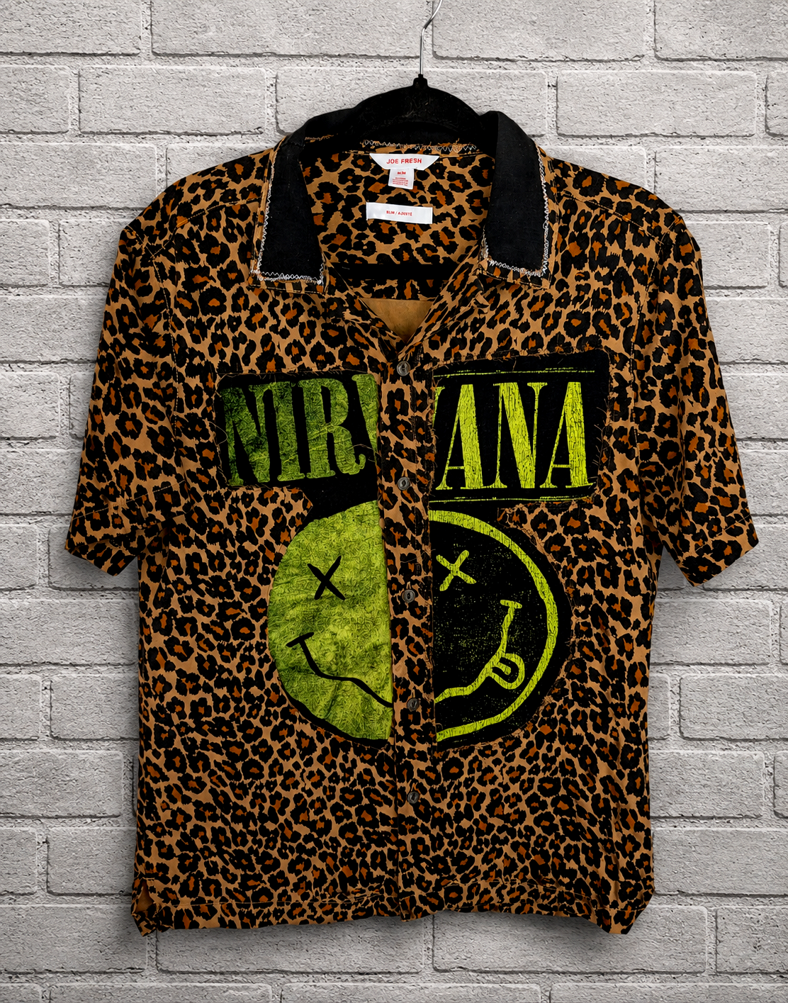 Gender Neutral Nirvana split leopard button up top- men's M/ womens L