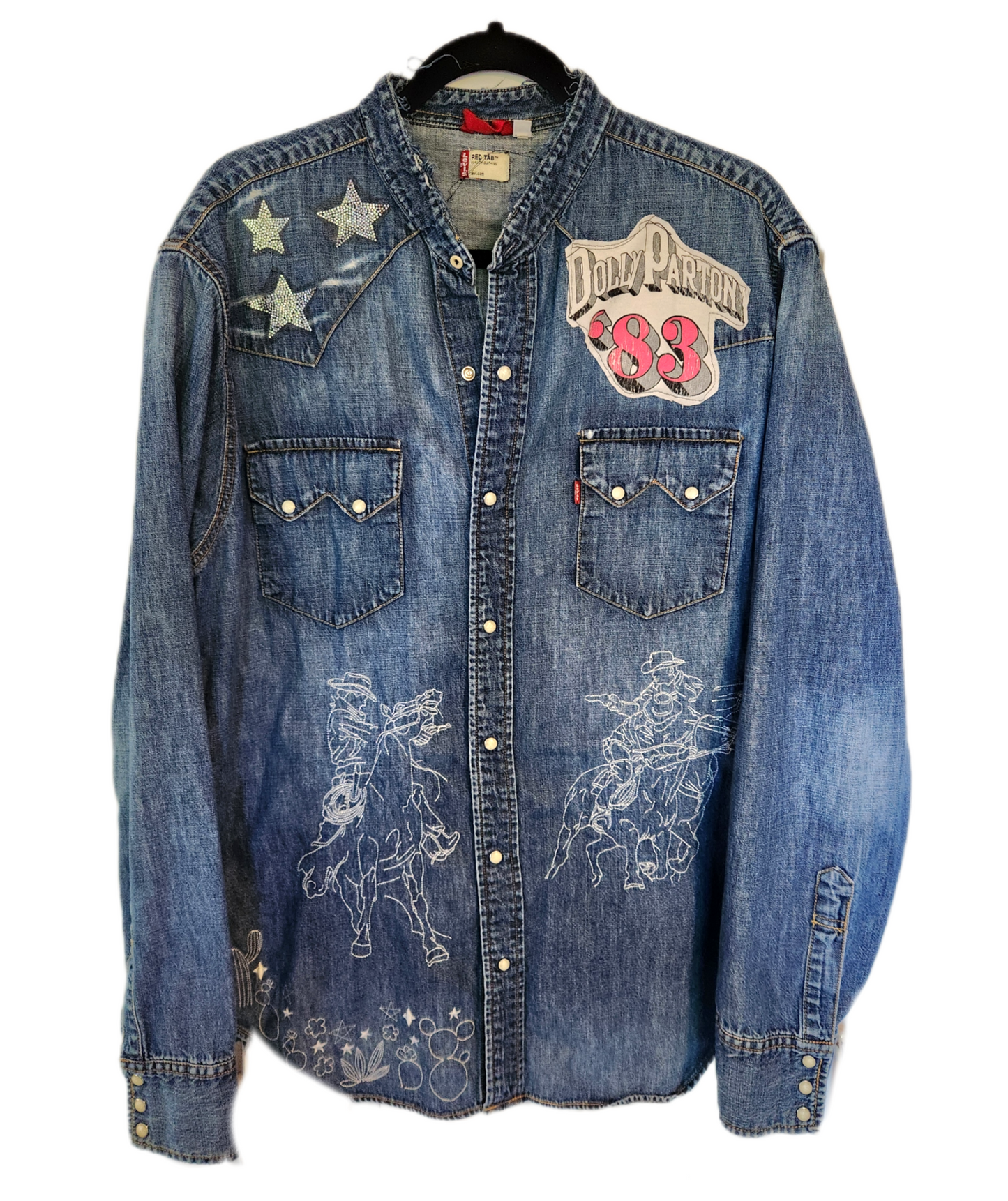Gender neutrel Dolly Denim button up shirt- womens X Large mens L