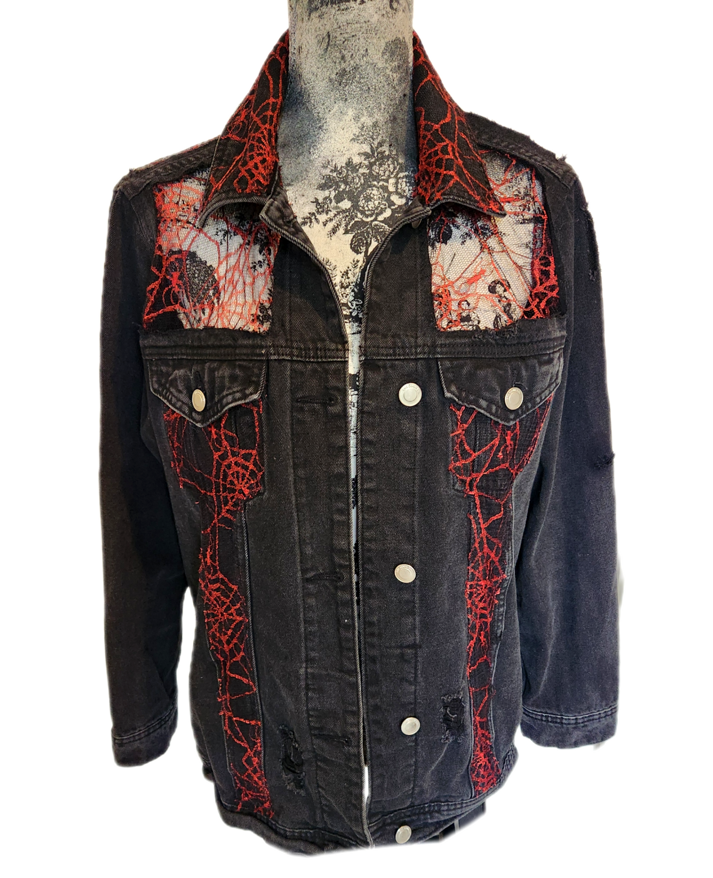 Walking into Spiderwebs denim Lace jacket-womens L