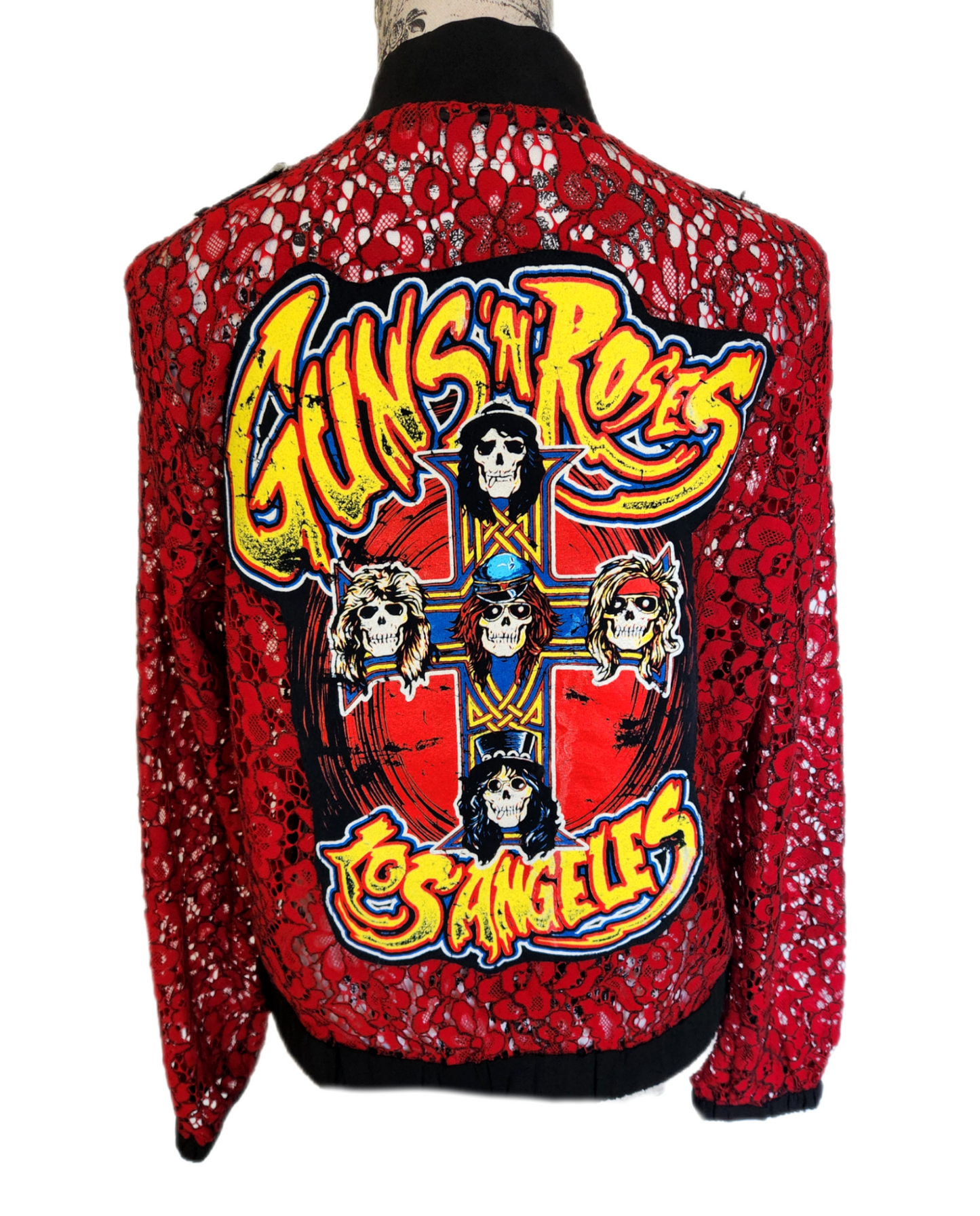 Womens red flower lace jacket with GNR- size M/L