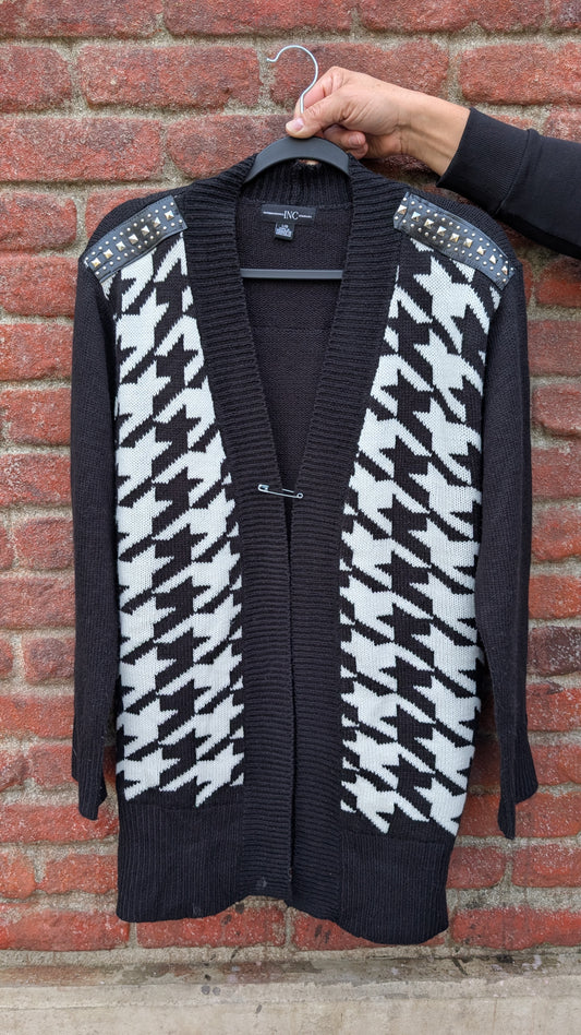 Womens BLINK 182 houndstooth cardigan sweater- womens Large