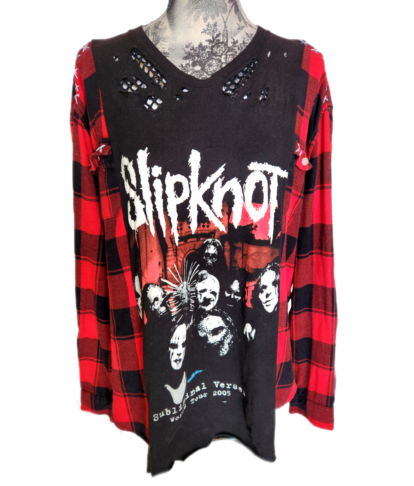 Upcycled SLIPKNOT tee/ flannel shirt hybrid