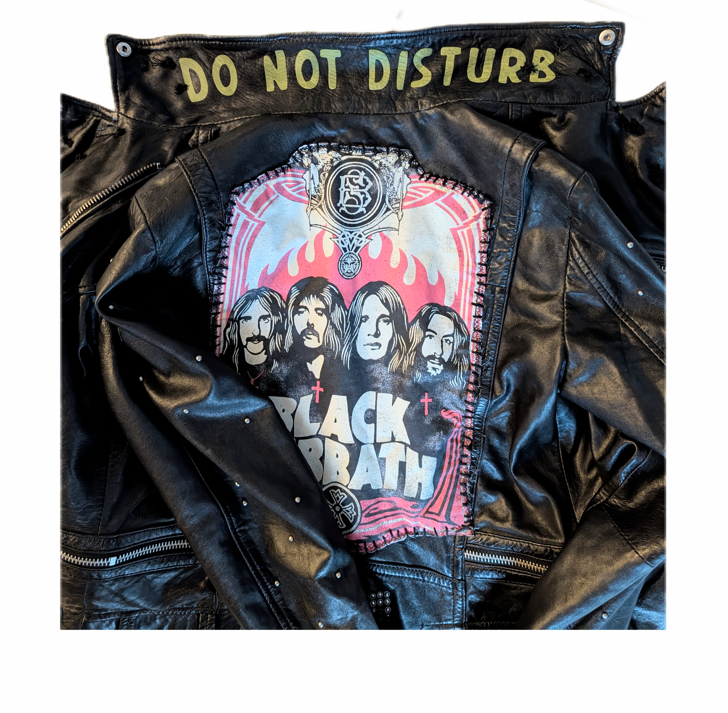 Womens Genuine leather Black Sabbath jacket- size Large/ WITH Free Sabbath throw pillow