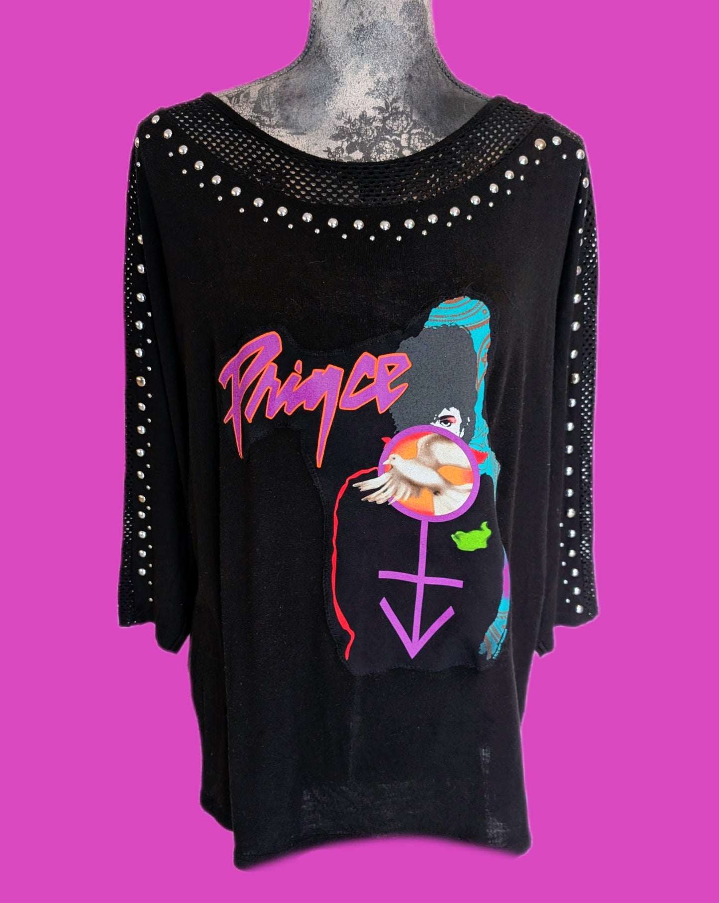 Reworked PRINCE studded sweater- womens XL
