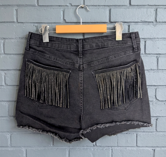 Womens Johnny Cash shorts with back pocket fringe - size 12
