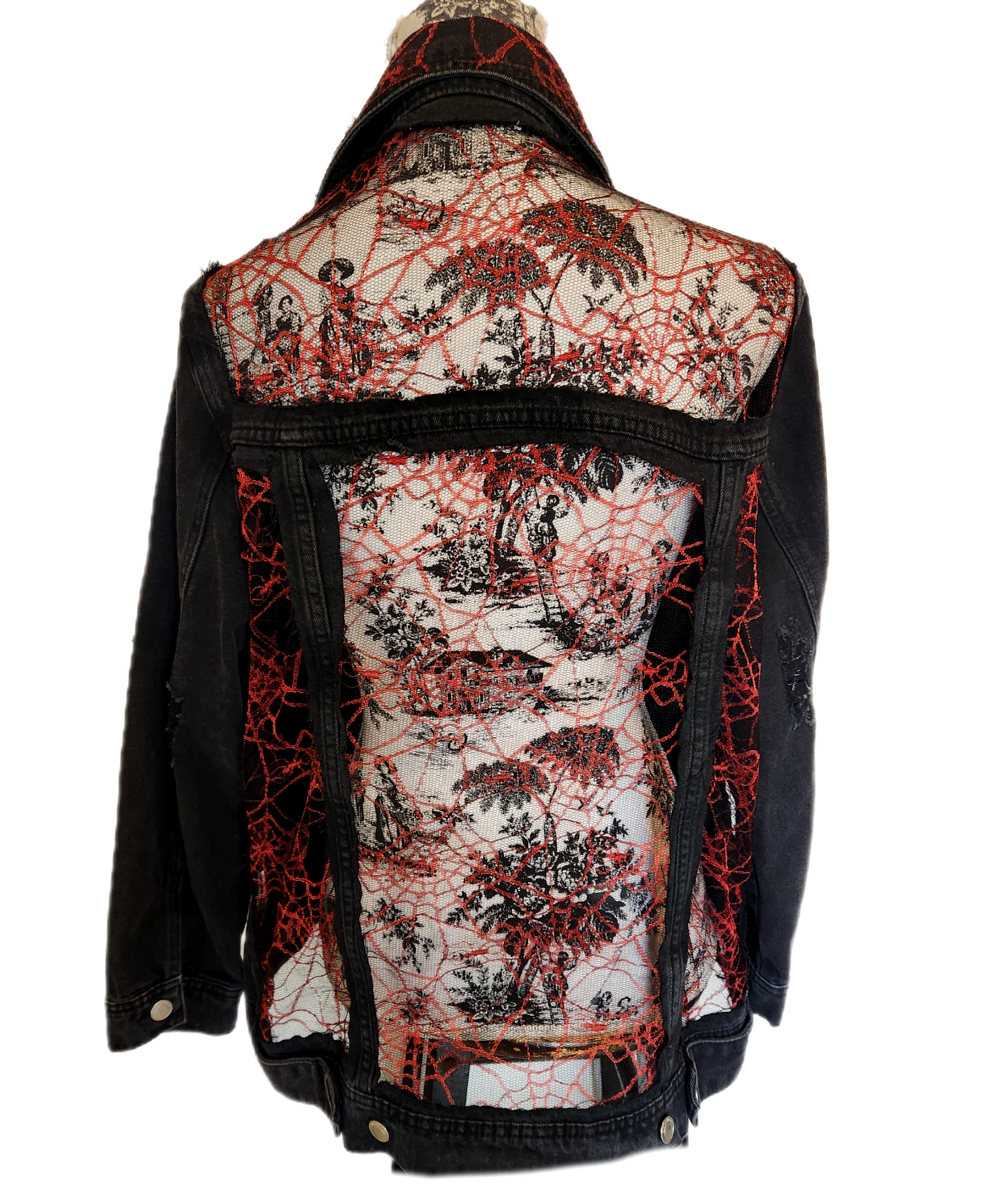 Walking into Spiderwebs denim Lace jacket-womens L