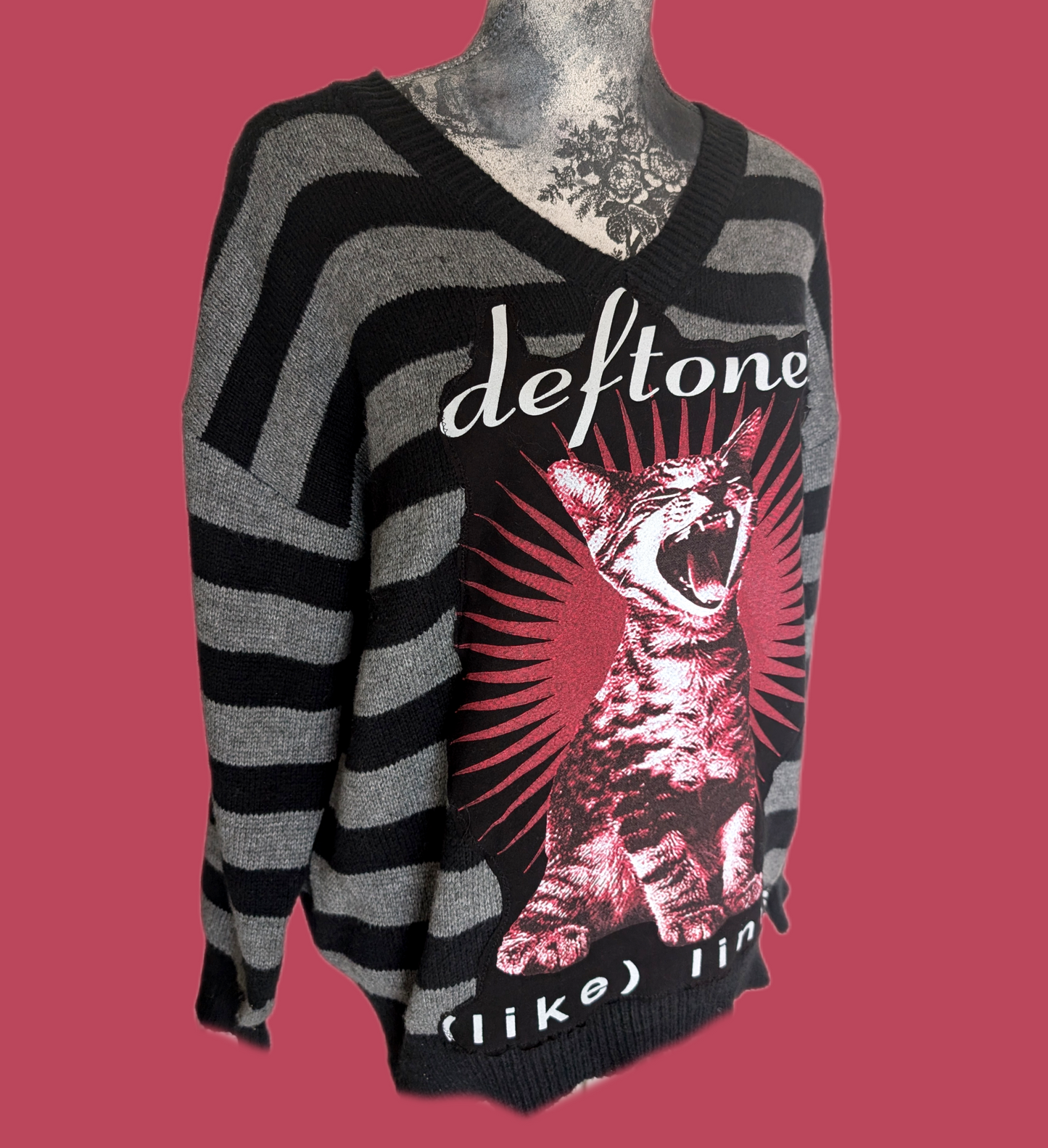 Deftones striped sweater- womens L/ Men's S/M