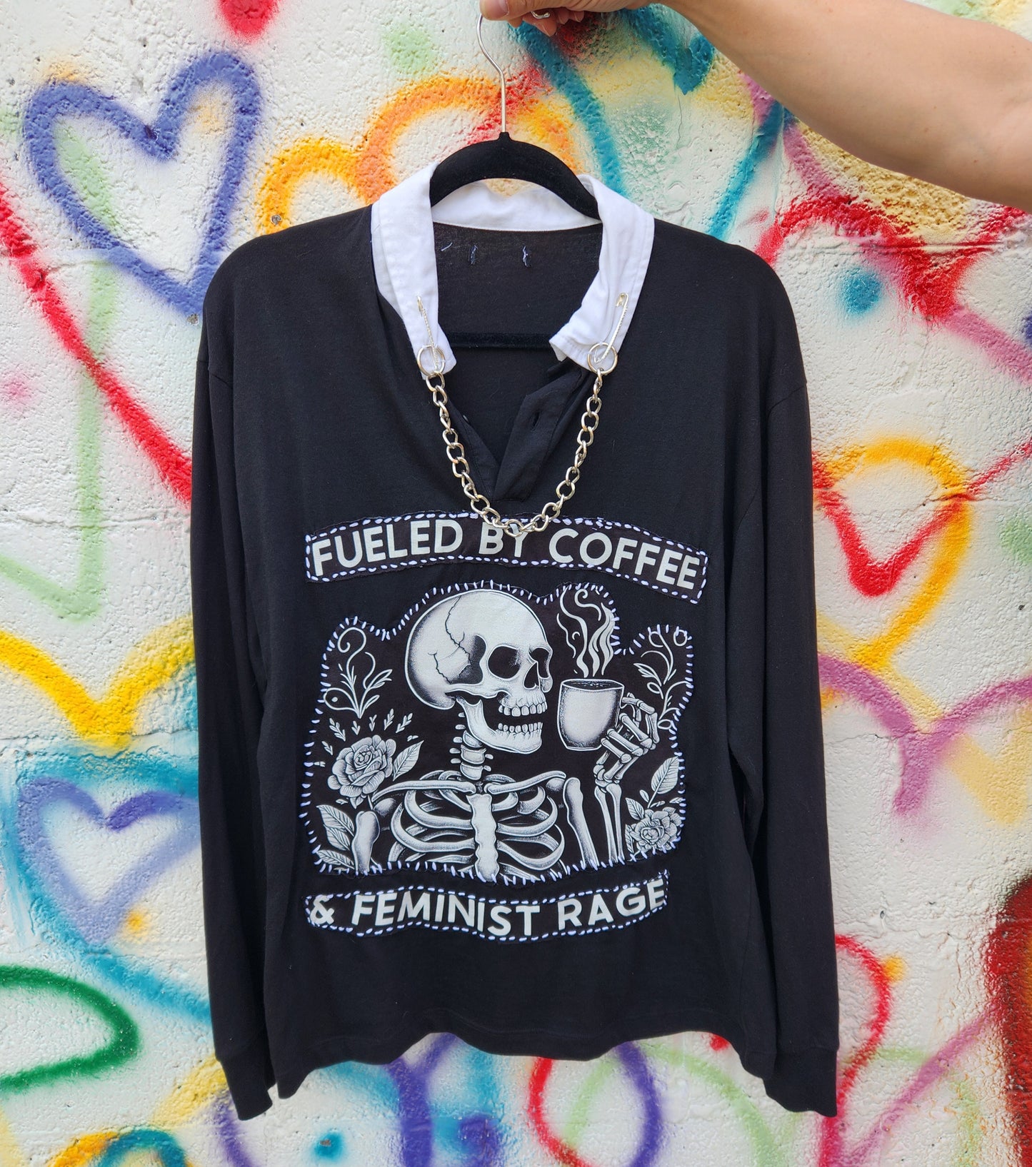Fueled by Coffee& Feminine Rage top- size L-XL