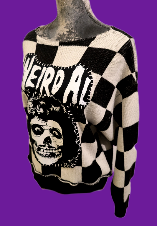 Womens Weird Al Punk Rock checkered sweater- size Large