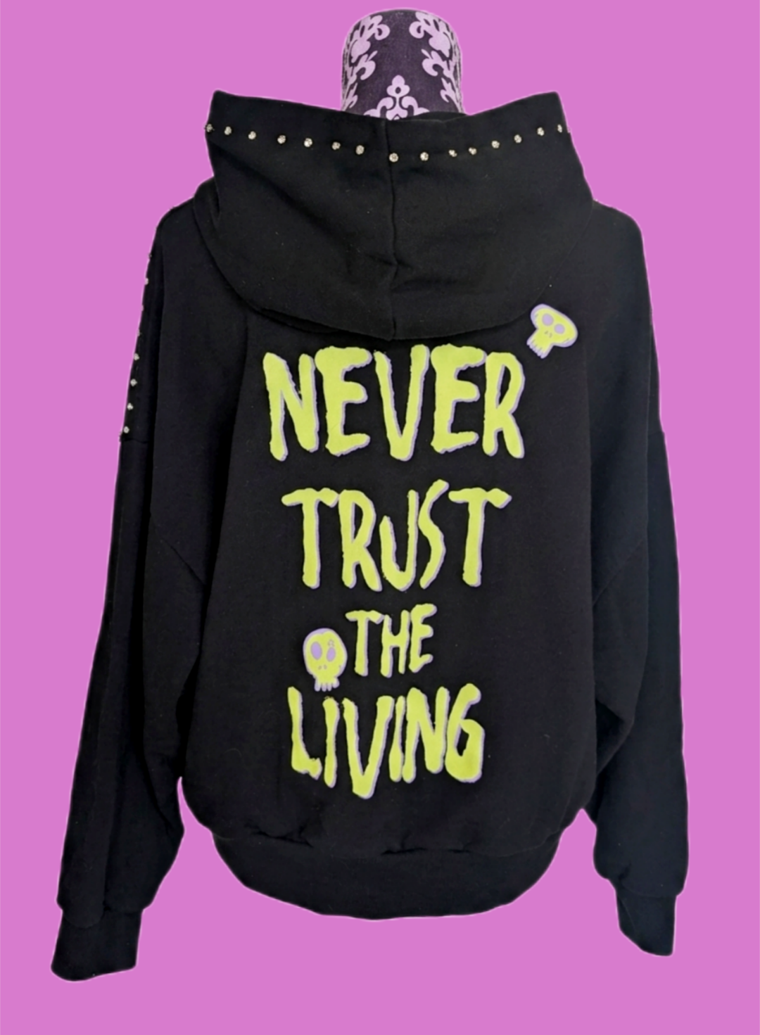 Upcycled ROB ZOMBIE hoodie with rhinestones- size women's L