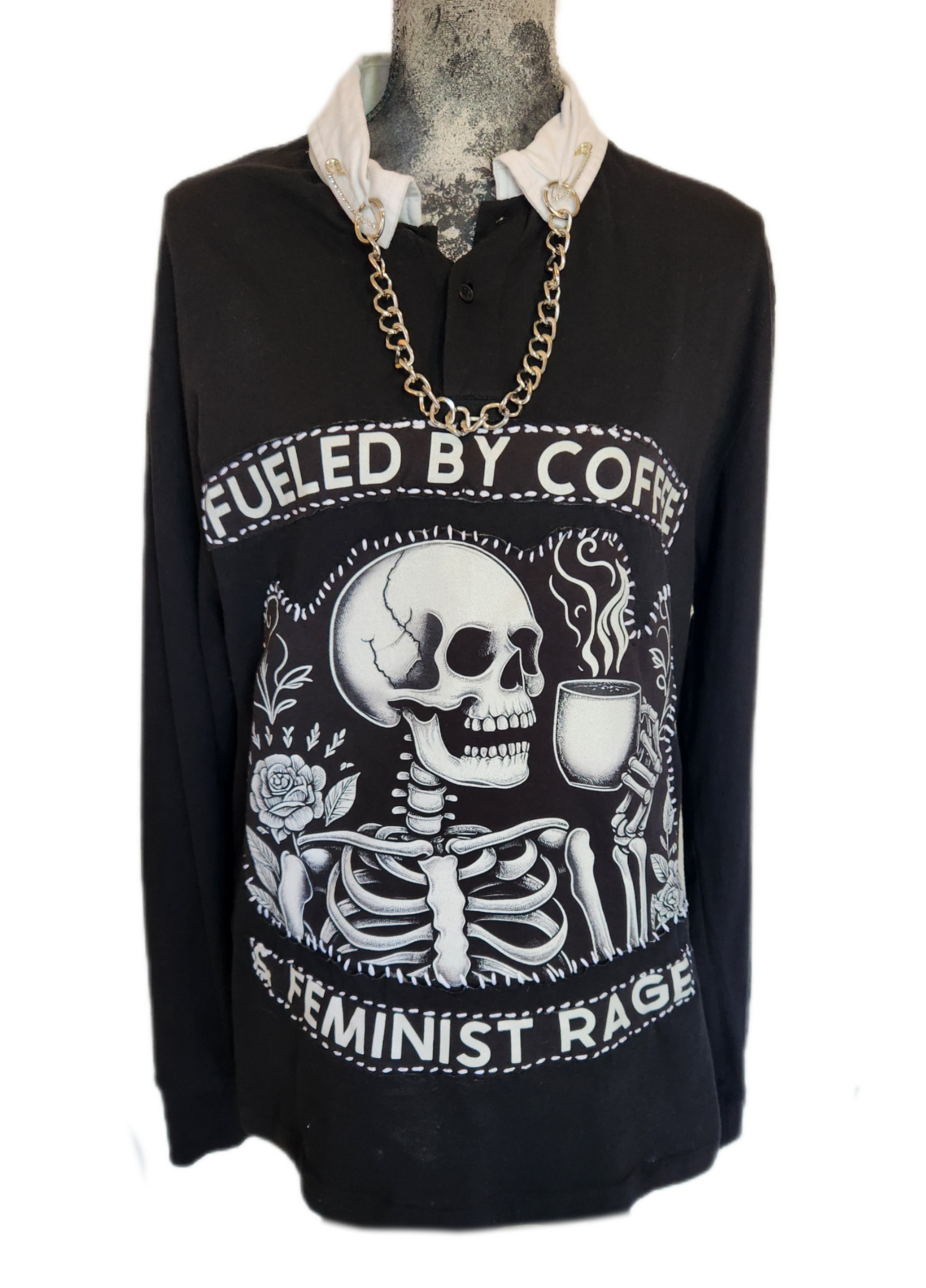 Fueled by Coffee& Feminine Rage top- size L-XL