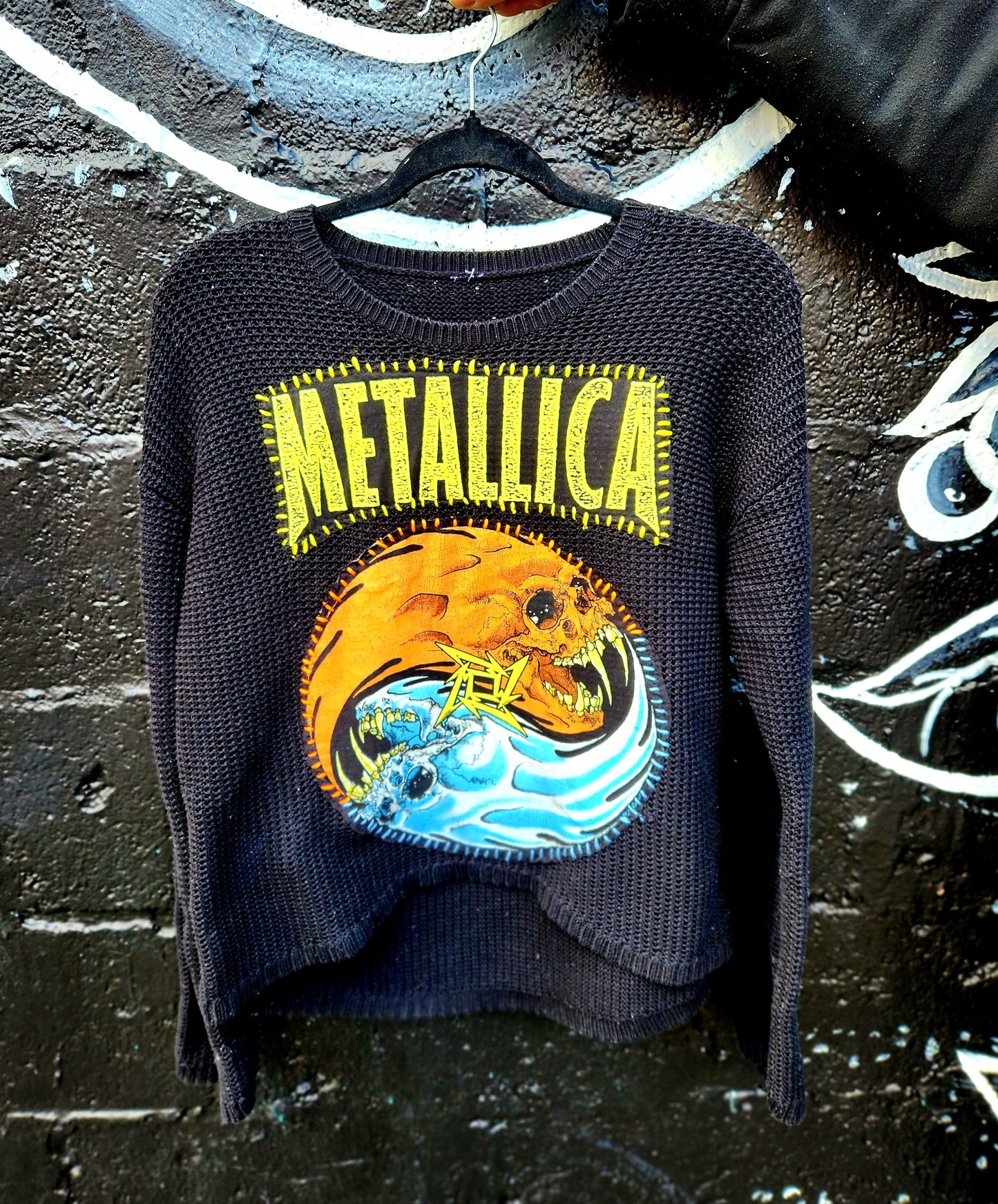 Womens upcycled sweater with Metallica- size M/L