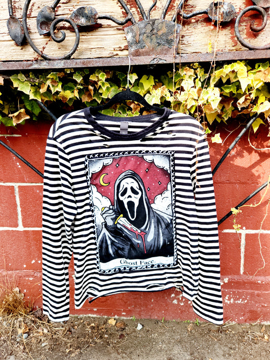 Womens reworked Ghostface striped long sleeve- size Sm- Med