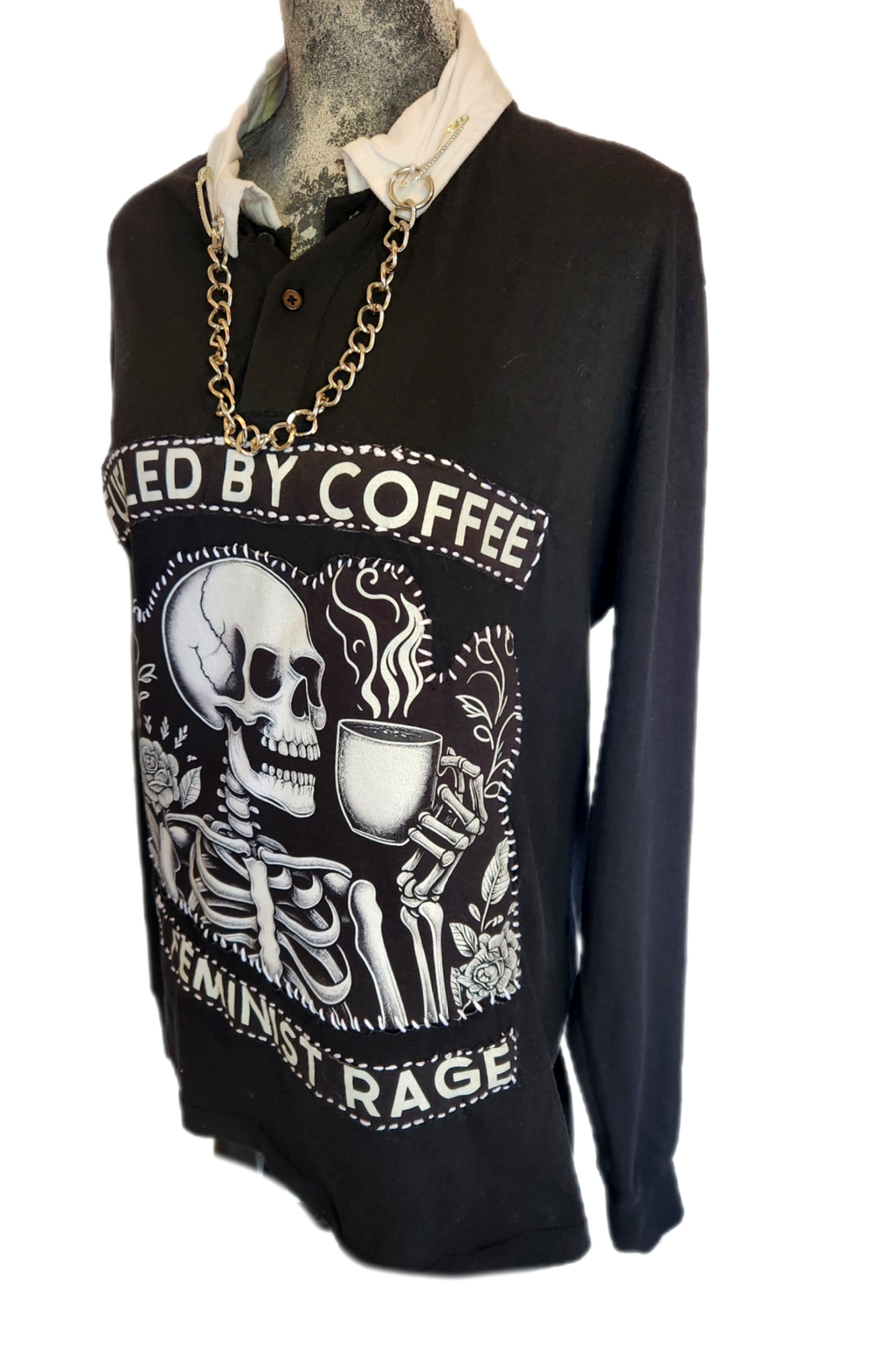 Fueled by Coffee& Feminine Rage top- size L-XL