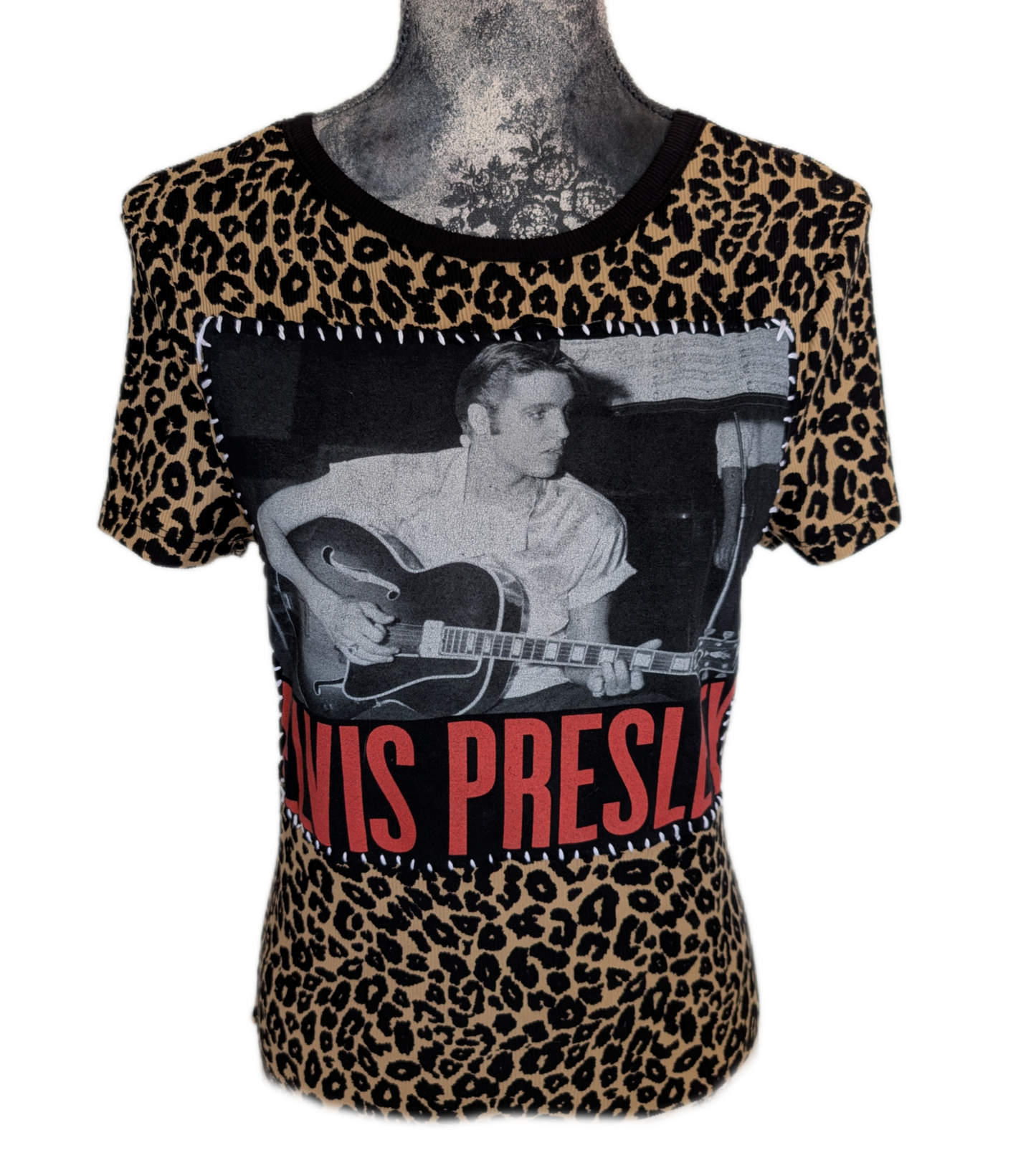 Womens Rockabilly Elvis leopard tee- size S/M