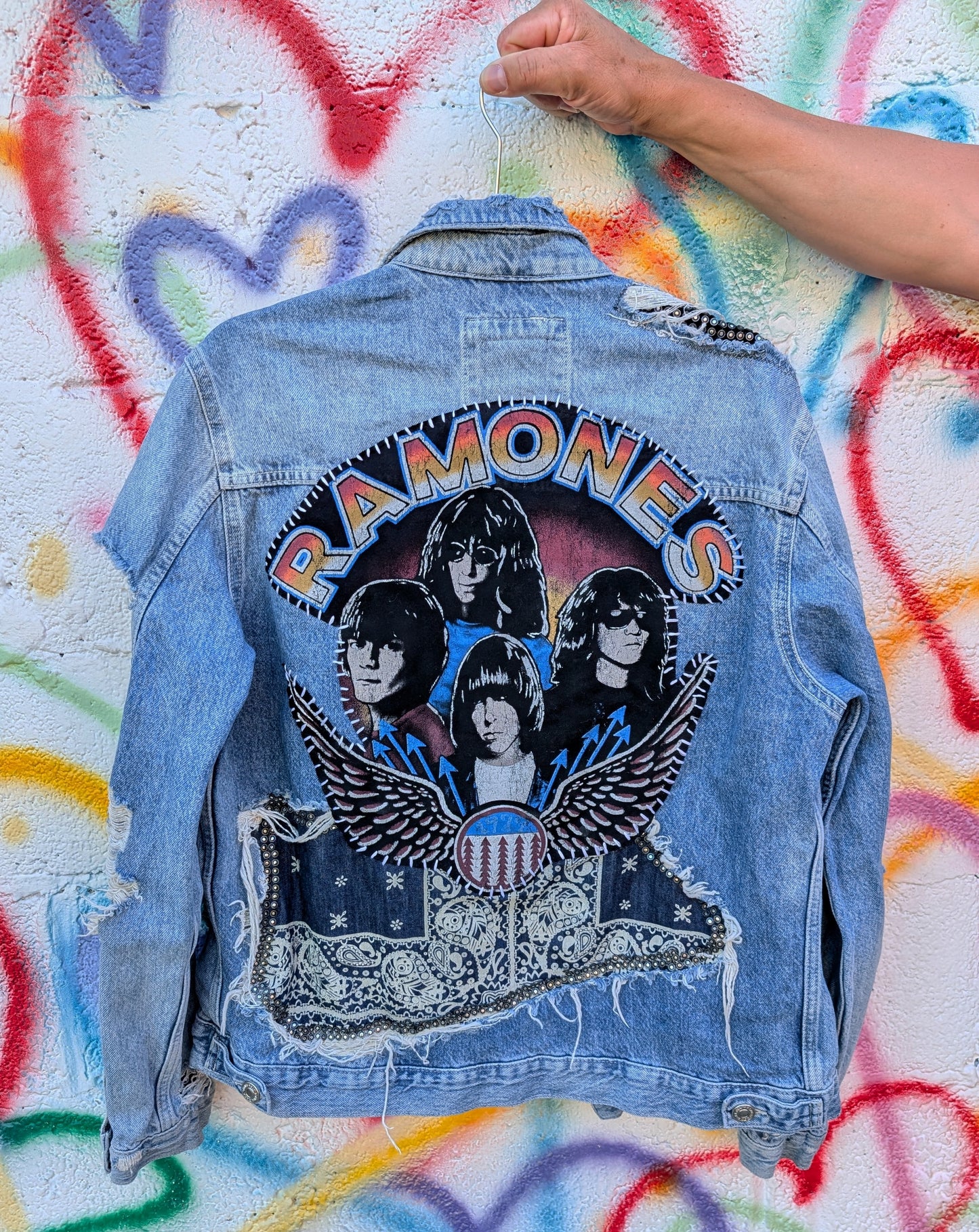 Womens Ramones Distressed reworked jacket- size Large