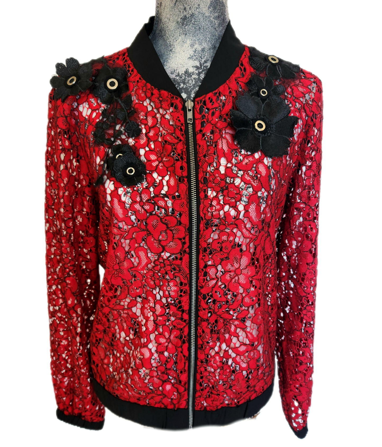 Womens red flower lace jacket with GNR- size M/L