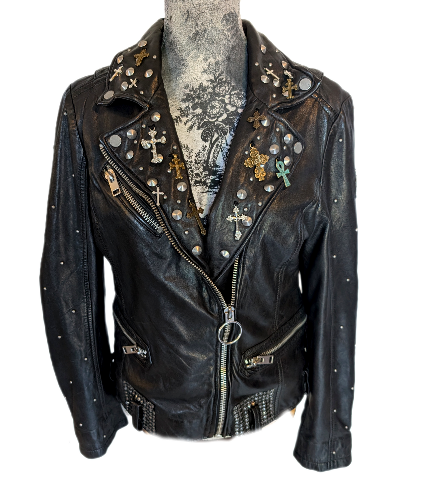 Womens Genuine leather Black Sabbath jacket- size Large/ WITH Free Sabbath throw pillow