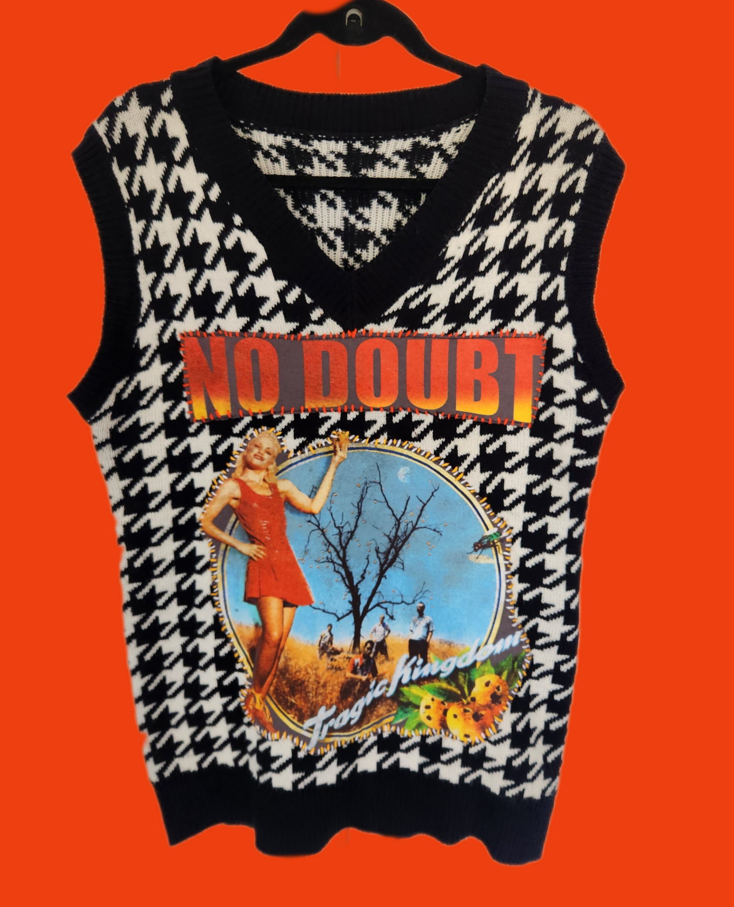 Gender neutrel reworked No Doubt houndstooth sweater vest- mens L womens L-XL