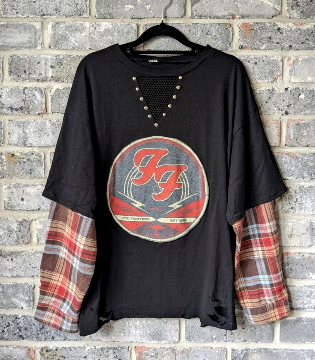 Womens upcycled FOO FIGHTERS layered top- XL-XXL fit