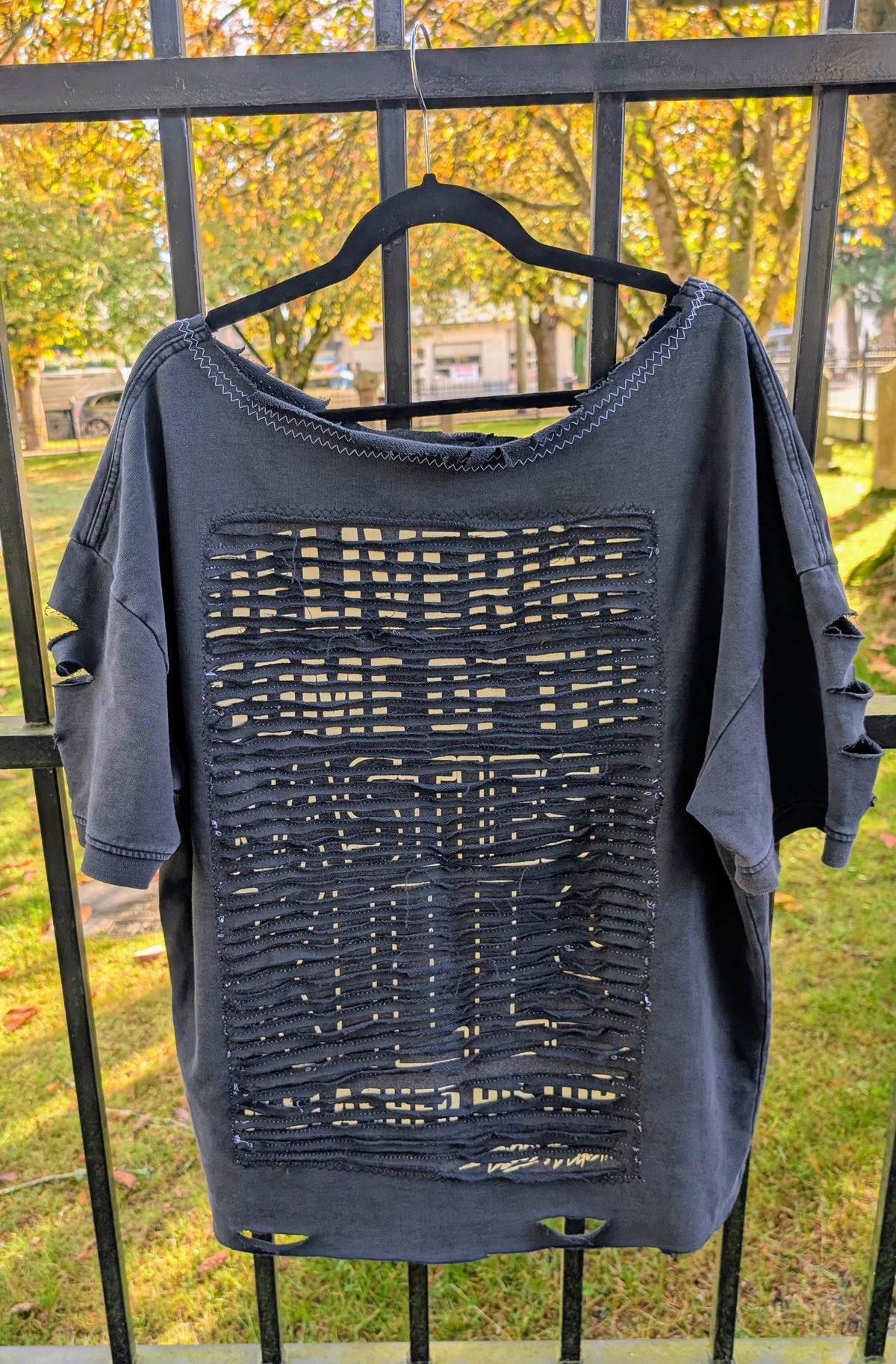 Womens upcycled TERRIFIER short sleeve distressed sweatshirt - size L- XL