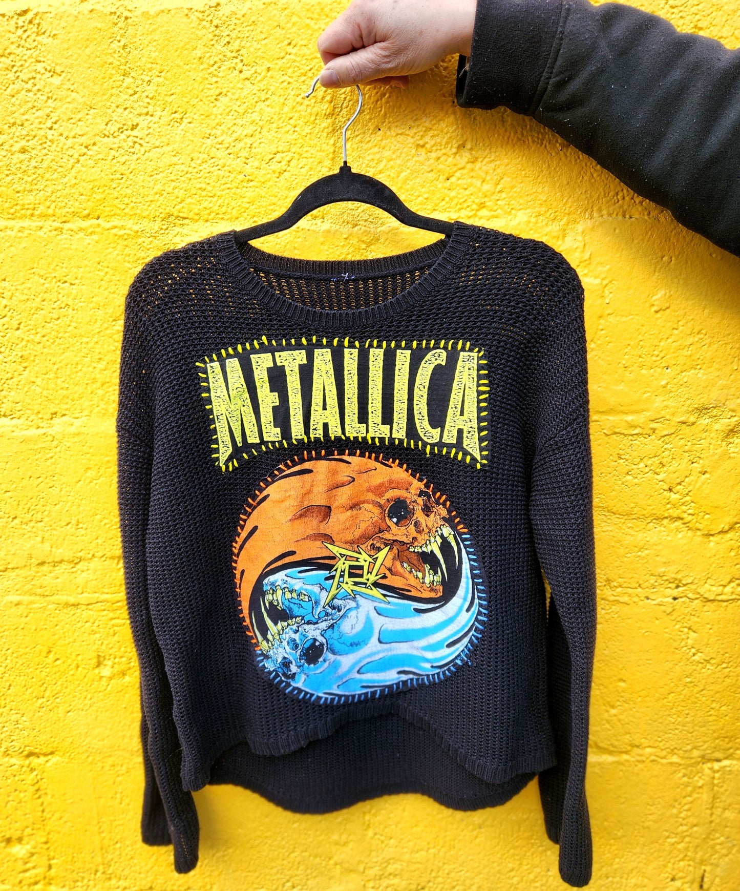 Womens upcycled sweater with Metallica- size M/L