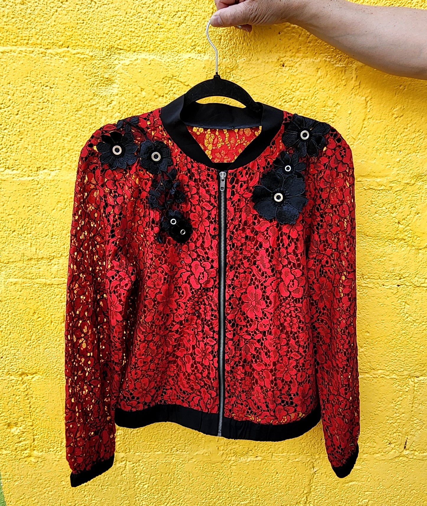 Womens red flower lace jacket with GNR- size M/L