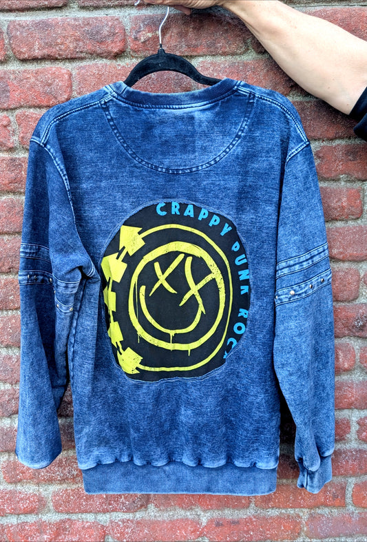 Womens Upcycled BLINK 182 double sided sweatshirt with studding- size L
